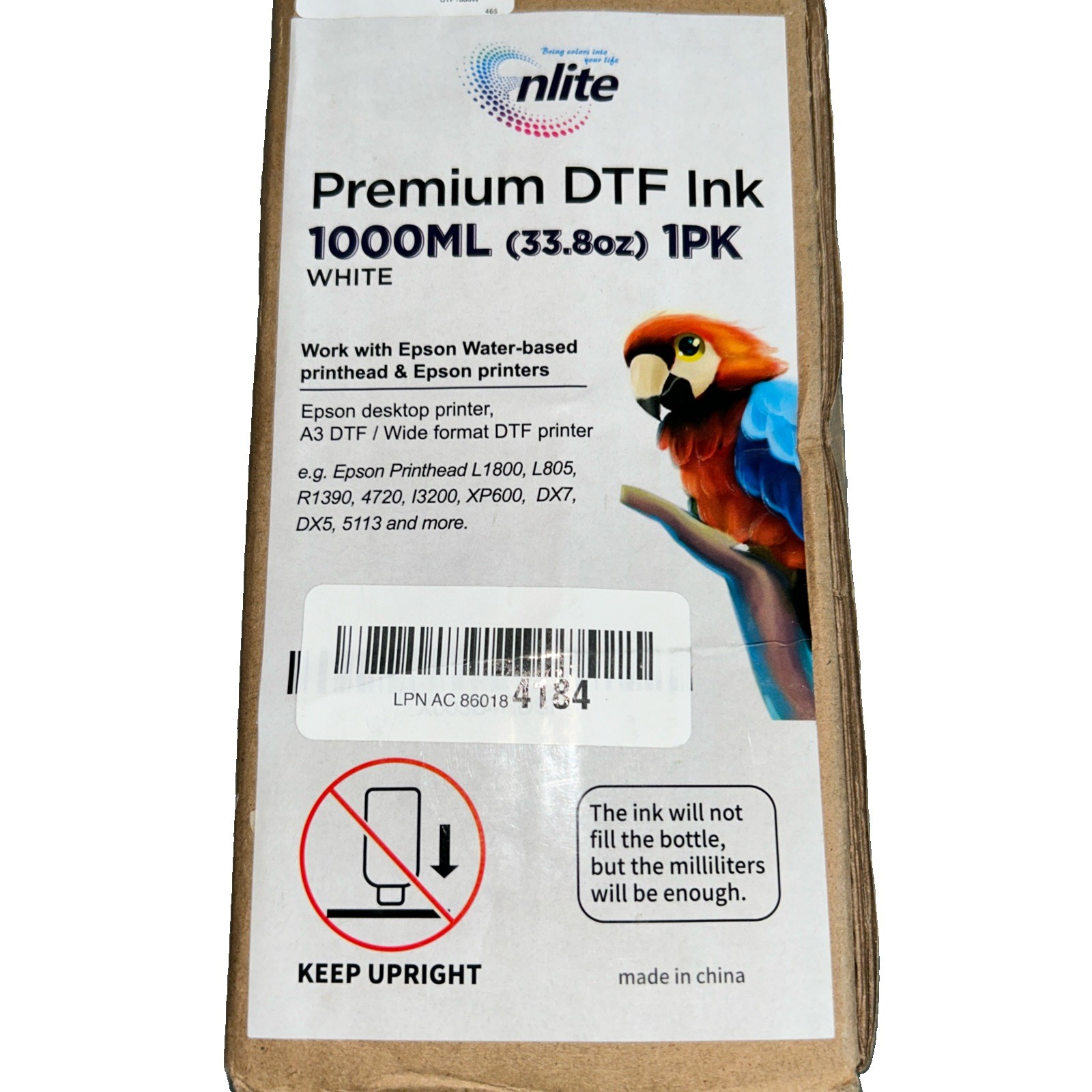 Nlite DTF Ink White 1000ml Film Transfer Epson  L1800 805 R1390,4720,l3200