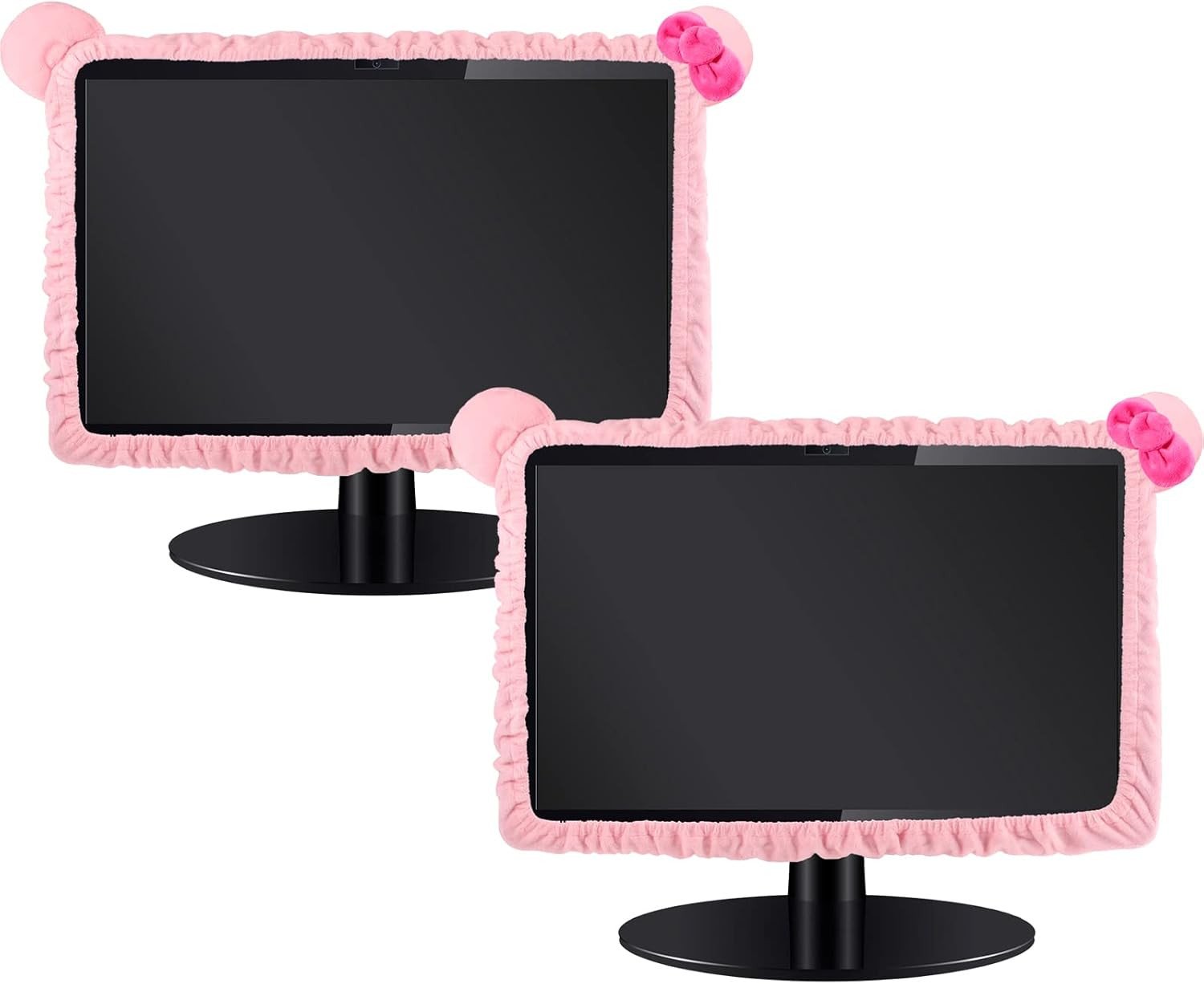 2 Pcs 17''-24'' Kawaii Computer Monitor Cover with Cat Ear Furry Cute Pink Mo...