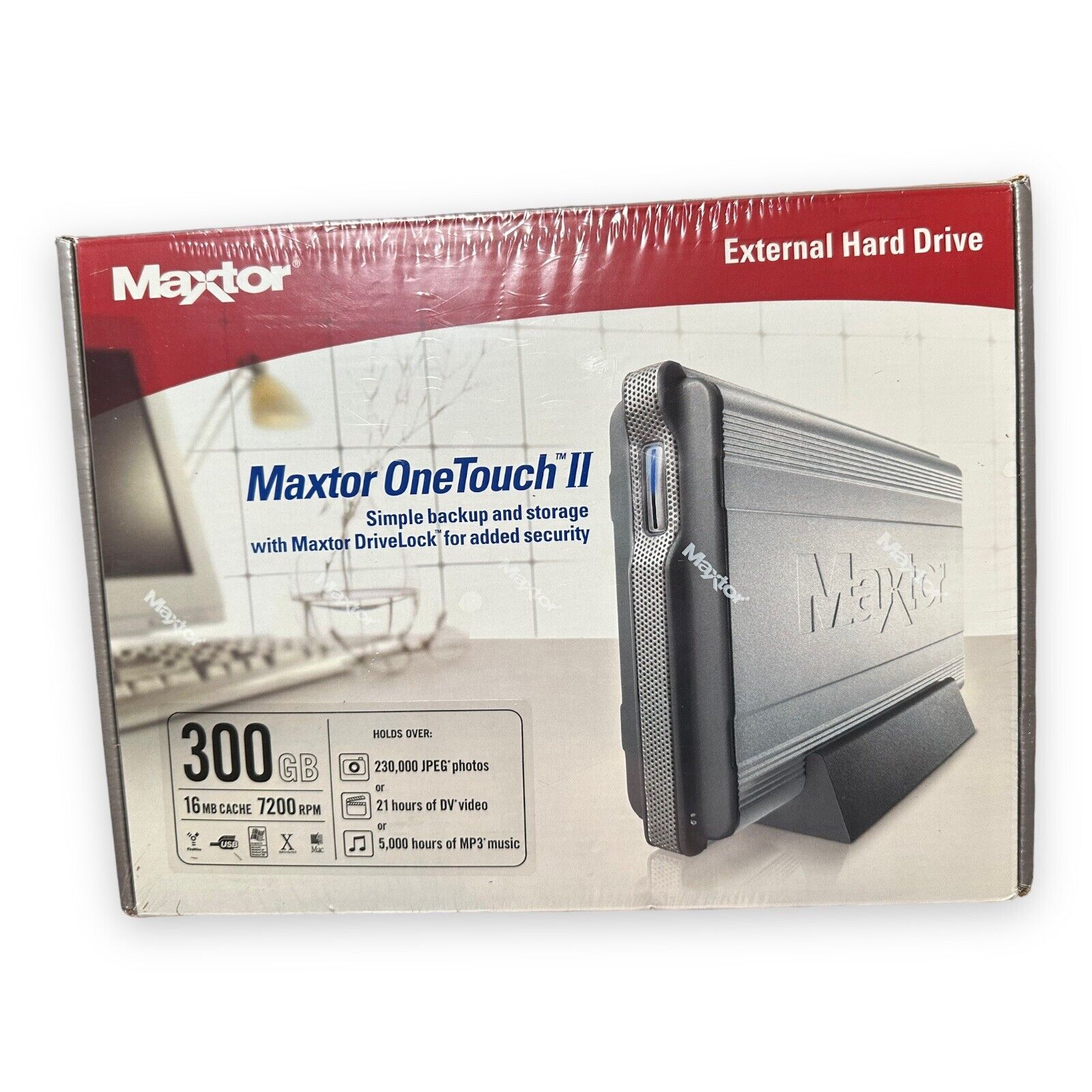 MAXTOR ONETOUCH II External Hard Drive 300 GB 7200 RPM Brand New Factory Sealed