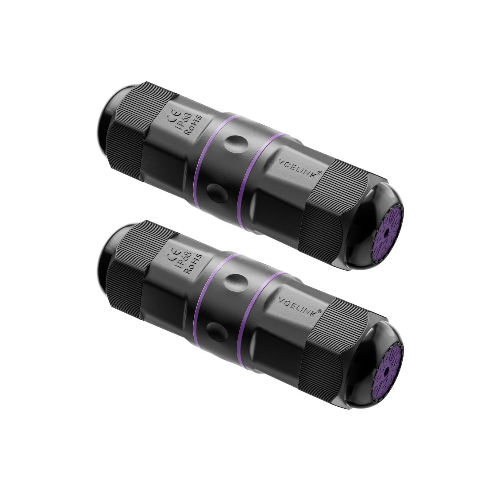 VCELINK CAT6 Waterproof RJ45 Coupler IP68 3.64" PoE Support, Purple, 2-Pack