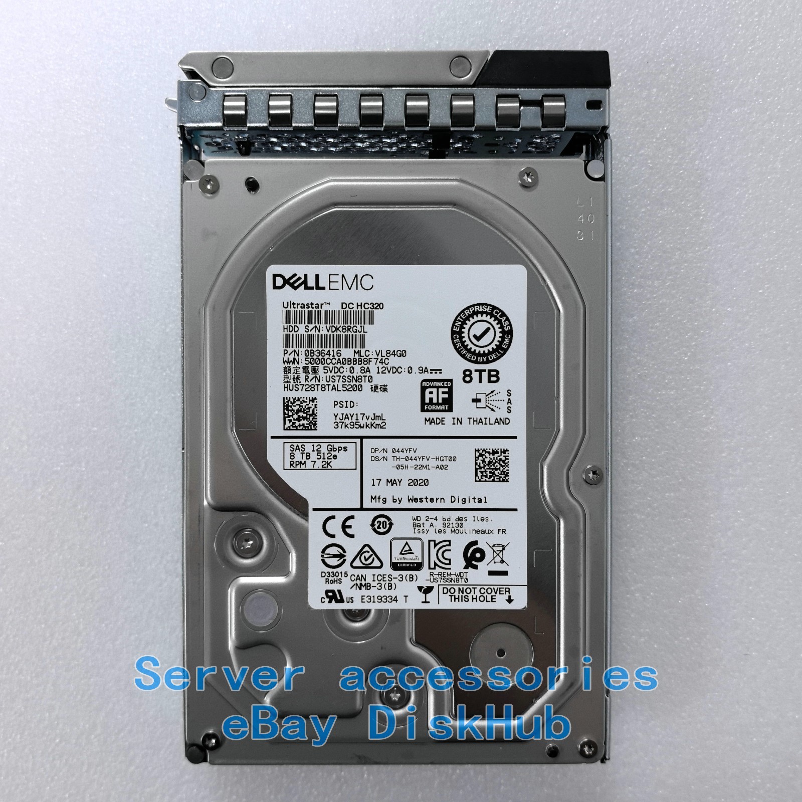 Dell EMC 044YFV 8TB 7.2K NL SAS 3.5" 12Gbps Server Hard Drive HUS728T8TAL5200