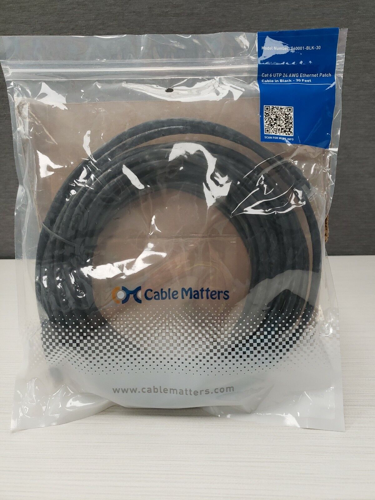 Cable Matters Cat 6 UTP 24 AWG Ethereal Patch Cable Black 30 Ft.