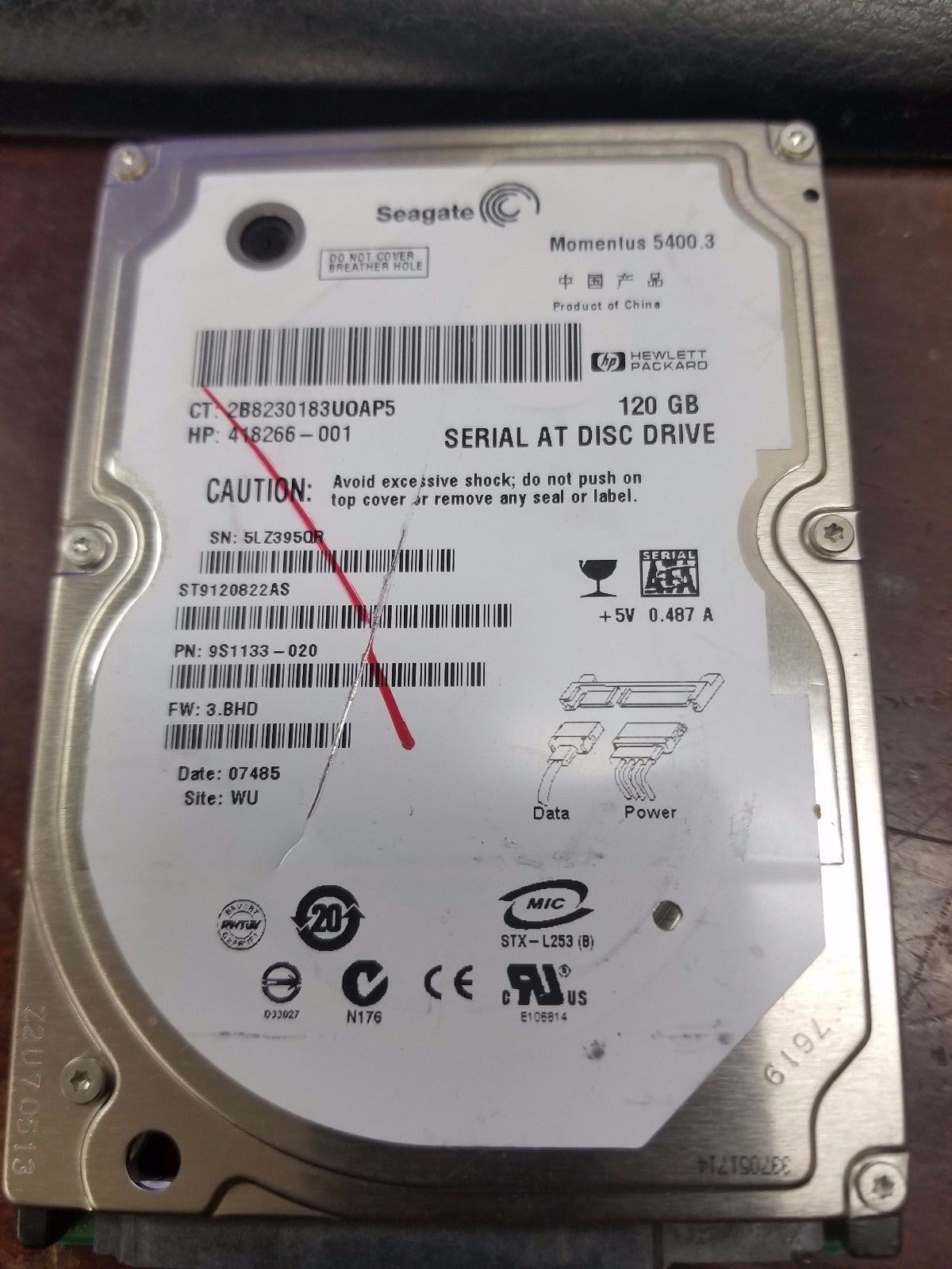 Seagate Momentus 120GB Internal 5400RPM 2.5" ST9120822A HDD HP 418266-001 