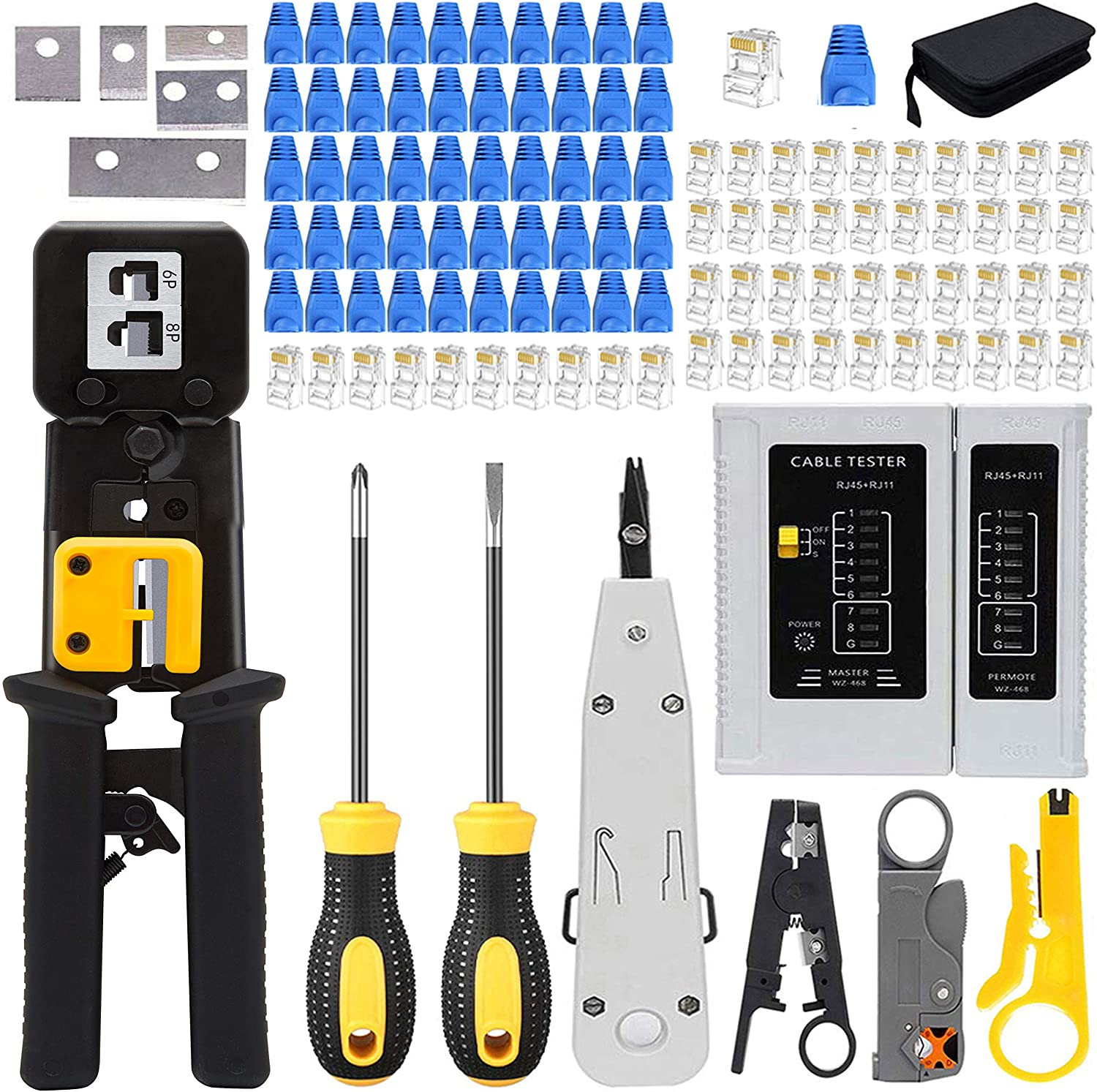 LEATBUY RJ45 Crimping Tool Kit for RJ11/RJ12/CAT5/CAT6/Cat5e, Professional Lan