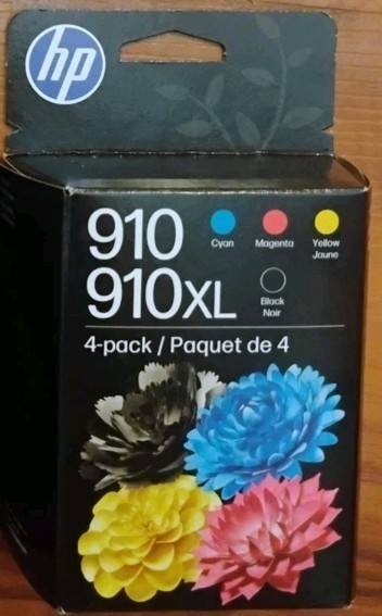 HP 3JB41AN 910 CMY and 910XL Black Ink Cartridge 4-Pack, High Yield, 