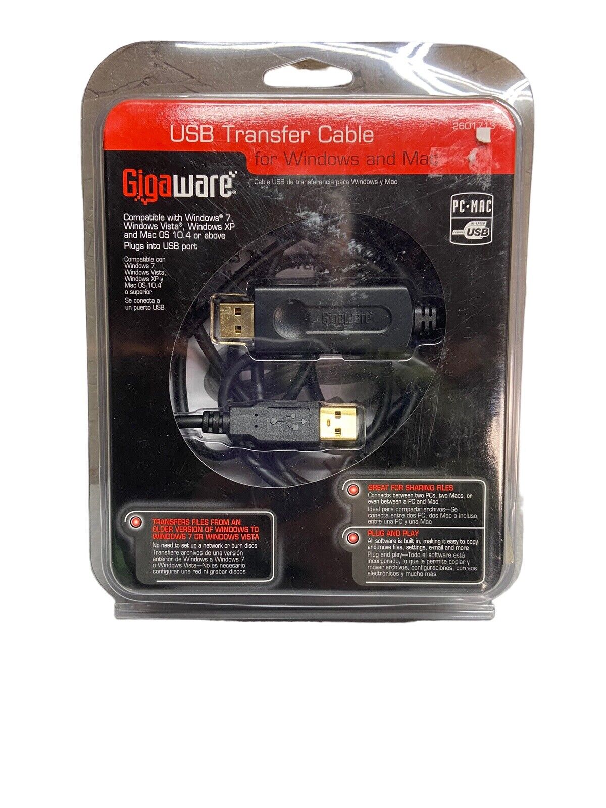 USB TRANSFER CABLE GIGA WARE NEW IN PACKAGE FOR WINDOWS AND MAC