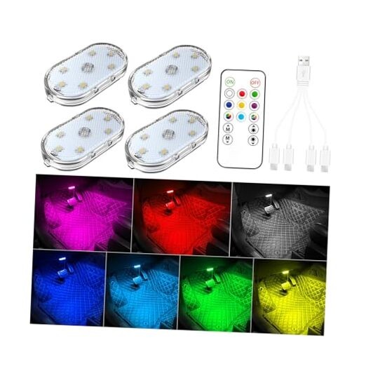 4 PCS Car Led Lights Interior,7 Colors 4 PCS 7 Colored Lights Upgraded Version