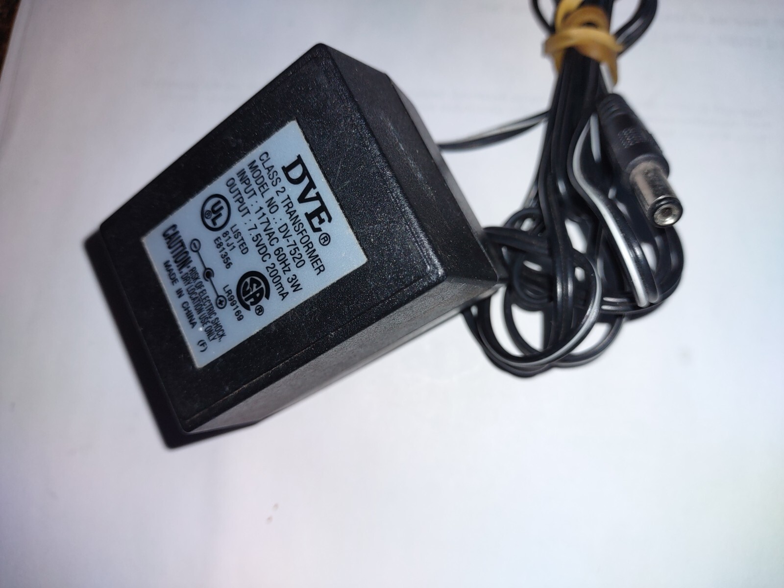 Genuine Plantronics DVE DV-7520 AC/DC Adapter 117 VAC  7.5VDC 200mA Power Supply