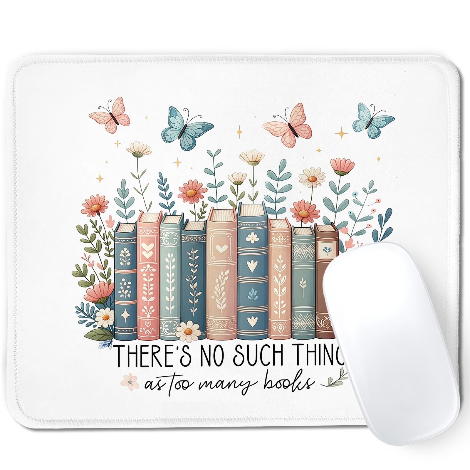 Floral Butterfly Book Bookish Mouse Pad for Desk 9.5x7.9