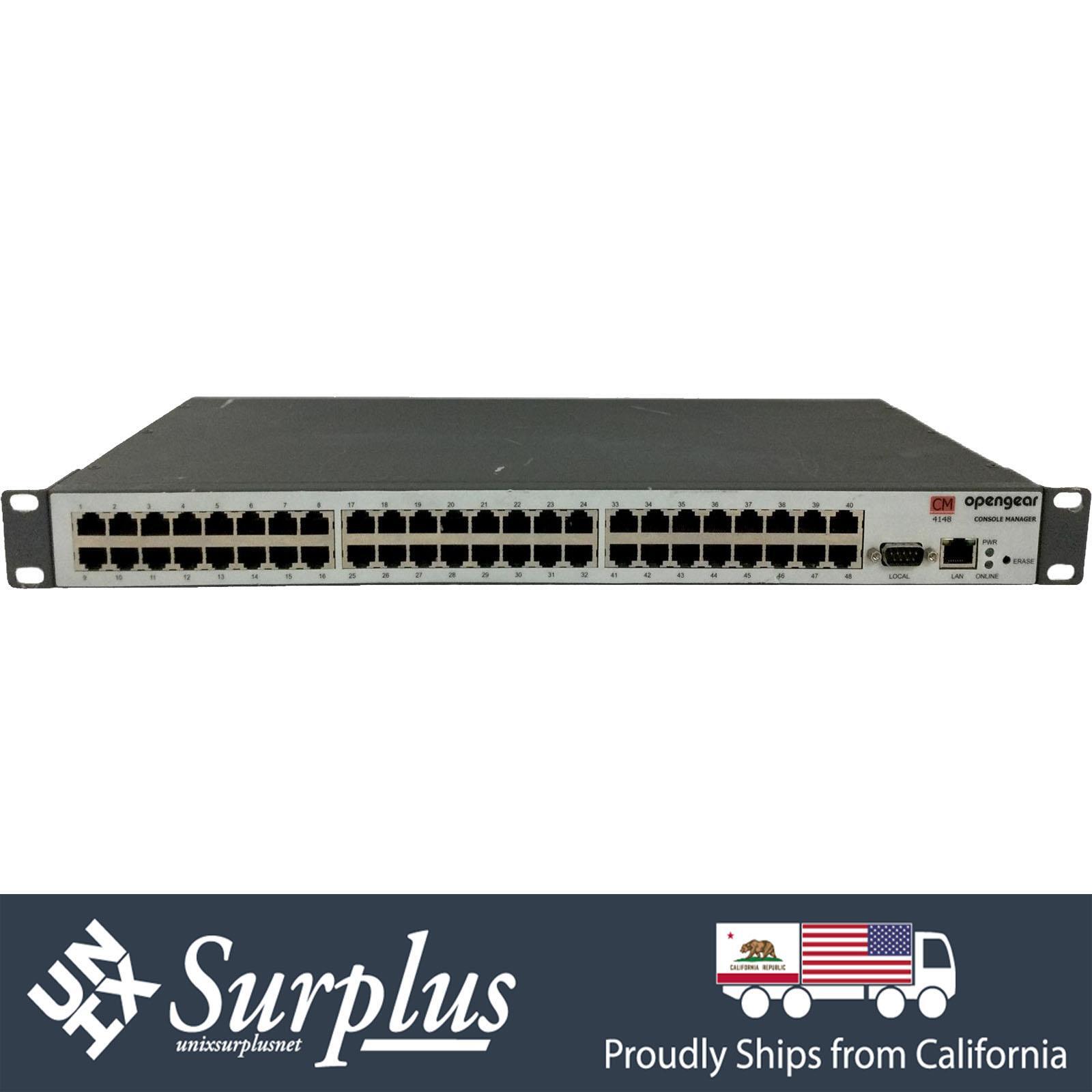 48 Port 100Mbps RJ45 Opengear CM4148 Serial Console Linux w/ 20 Pack RJ45 Cable