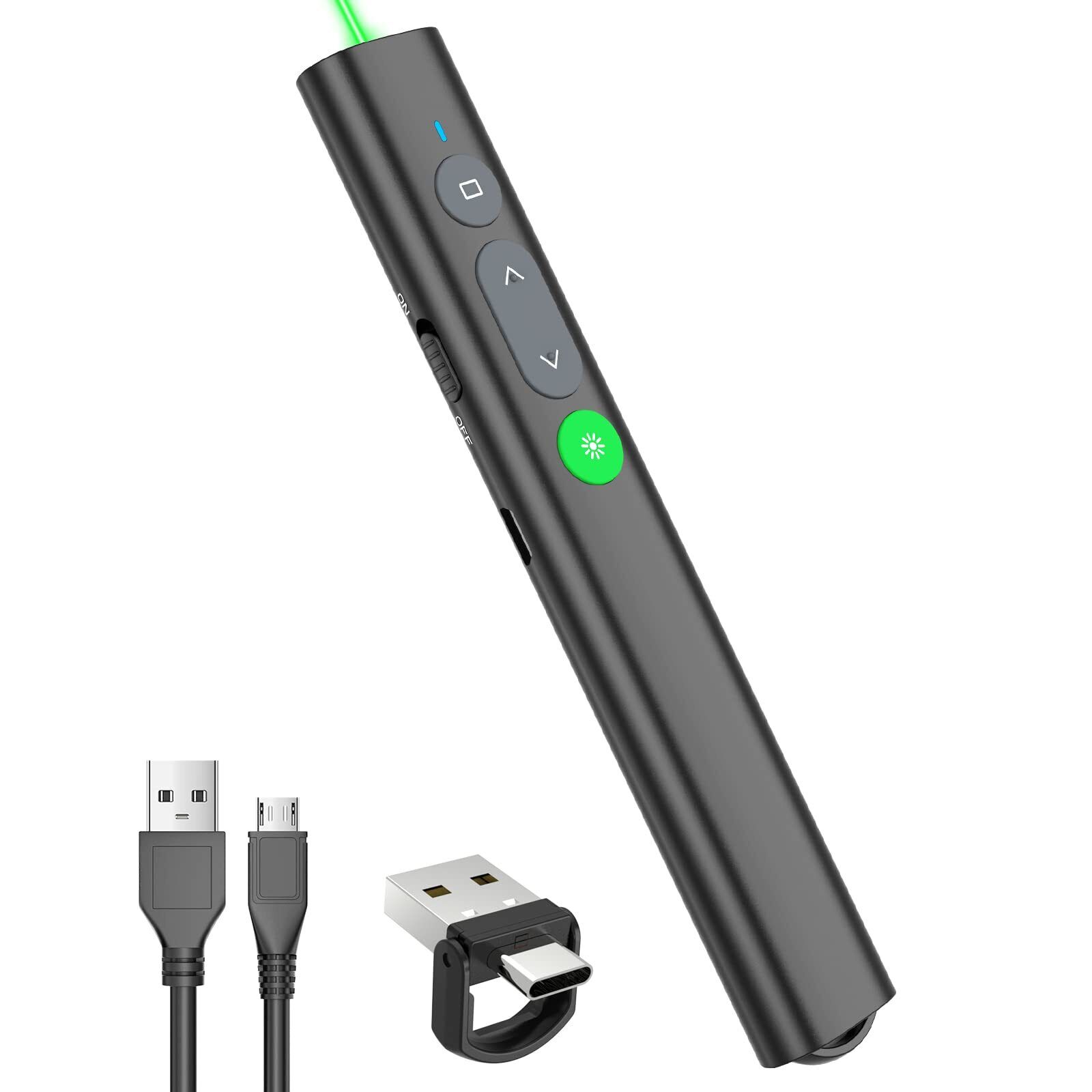 Rechargeable Presentation Clicker for PowerPoint, USB-C/A Green Laser Pointer...