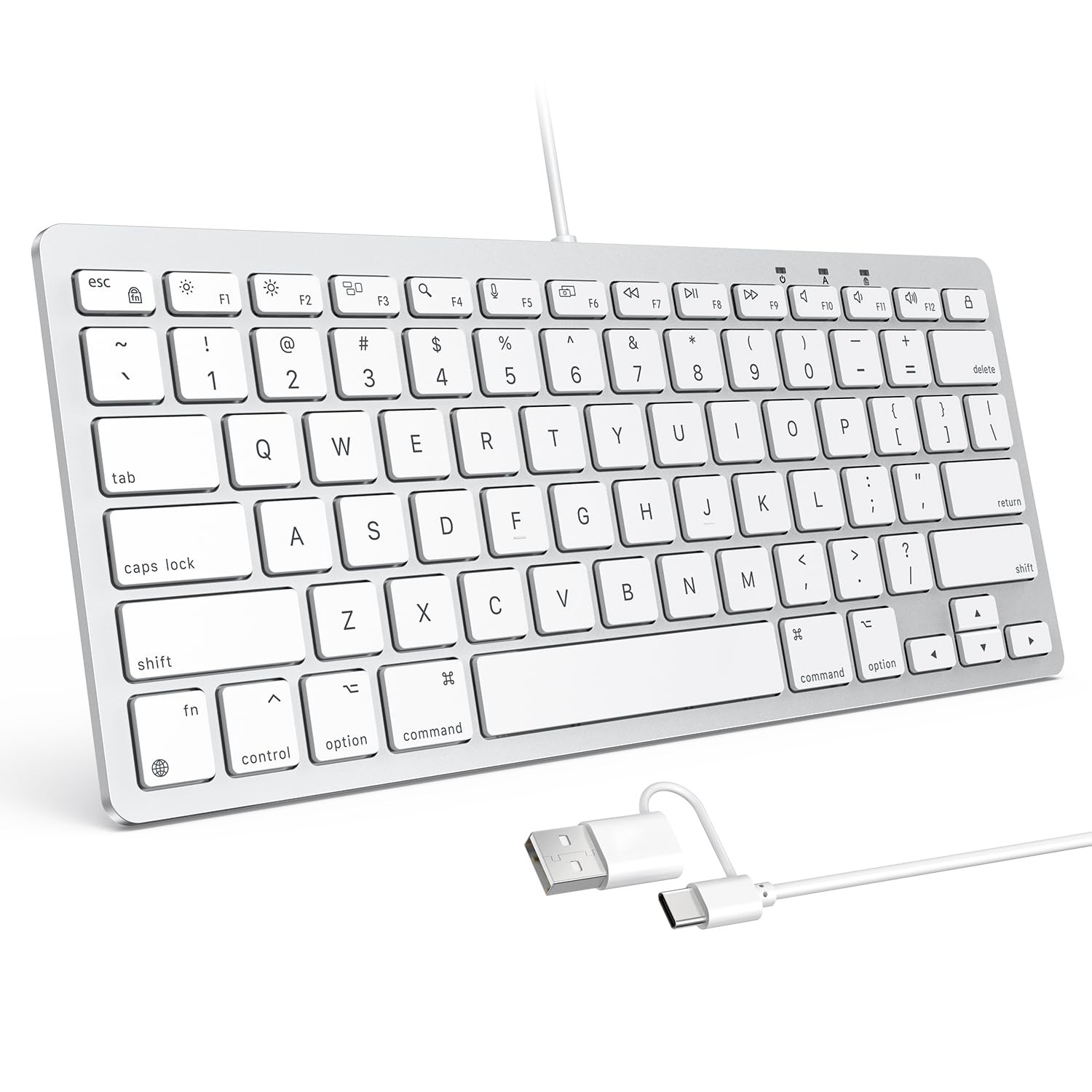 OMOTON Wired Keyboard KB004-A USB C A Compact Slim Layout White Silver