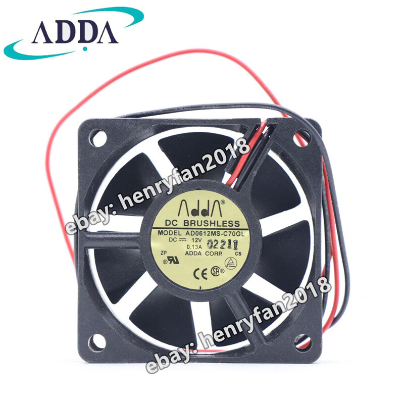 For ADDA AD0612MS-C70GL DC 12V 0.13A 60*60*20mm 2wire Brushless Case Cooling Fan