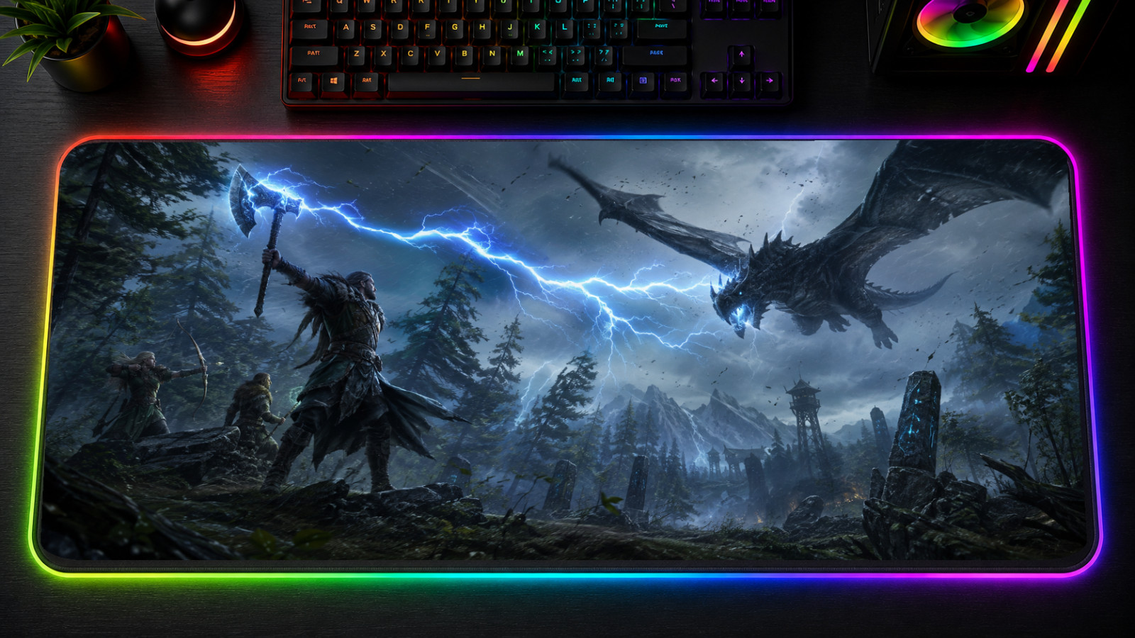 RuneScape Dragonwilds RGB XXL Gaming Mouse Pad Dragon Queen LED Desk Mat