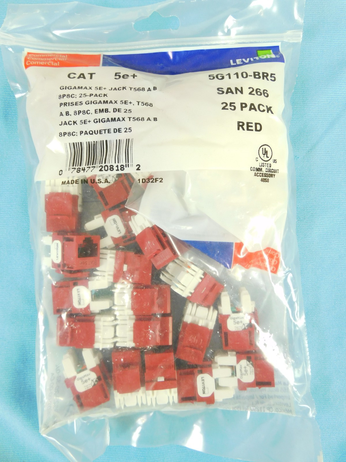 5G110-BR5 Leviton Extreme Cat5e+ Quickport Keystone Jack Quickpack Red - 25-Pack