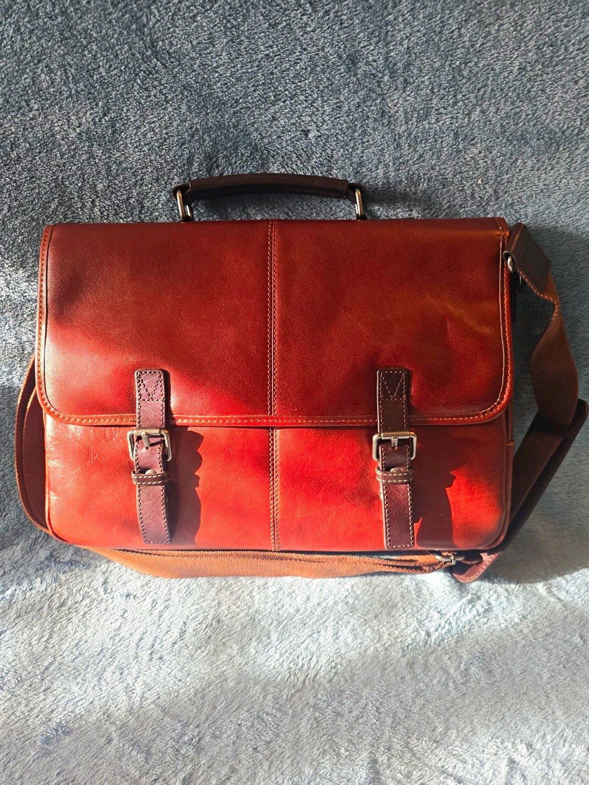 Wilsons Leather Messenger Bag Laptop Briefcase Cognac Brown Satchel NWOT