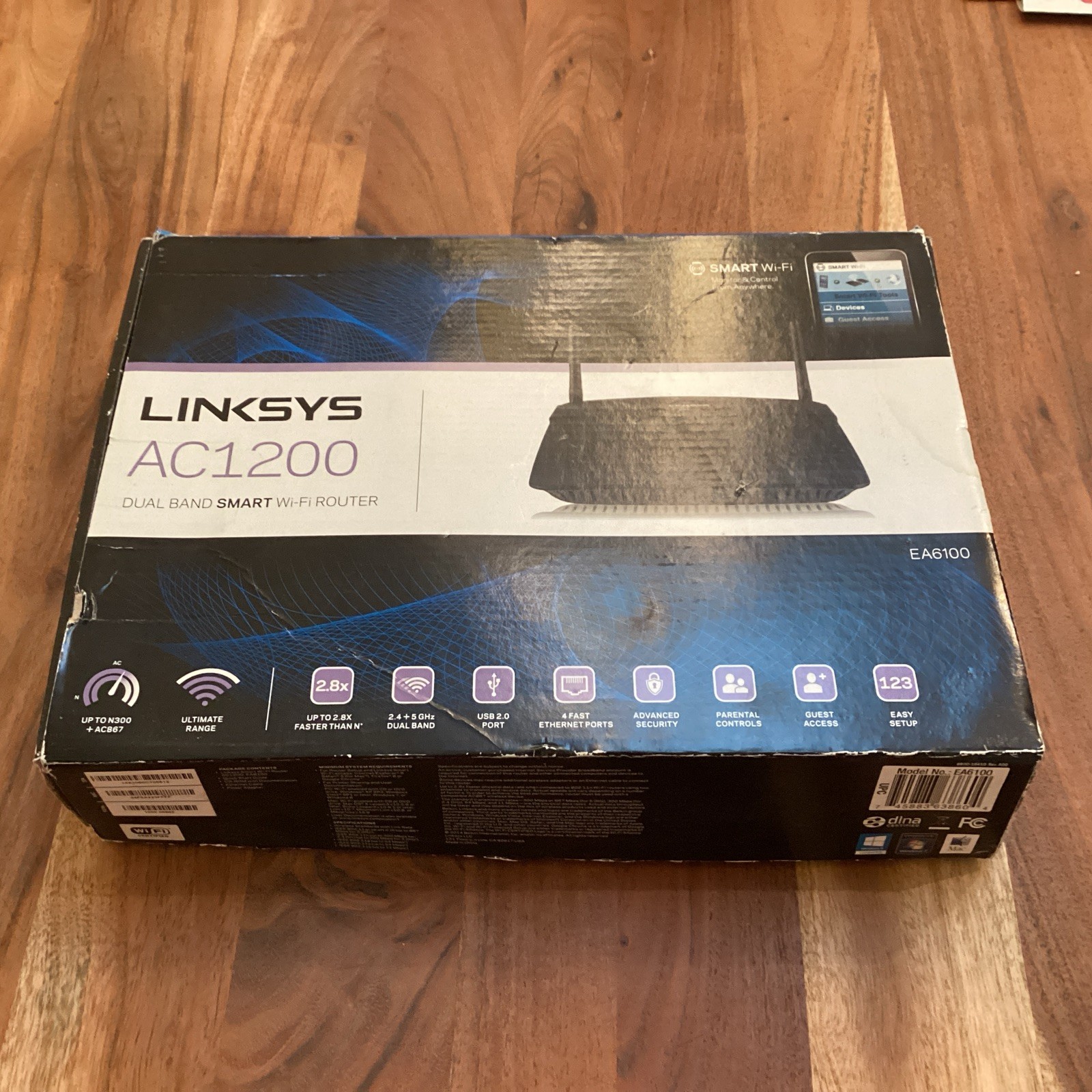 Linksys EA6100 AC1200 Dual-Band Wi‑Fi Router, 4-Port Gigabit, USB 2.0