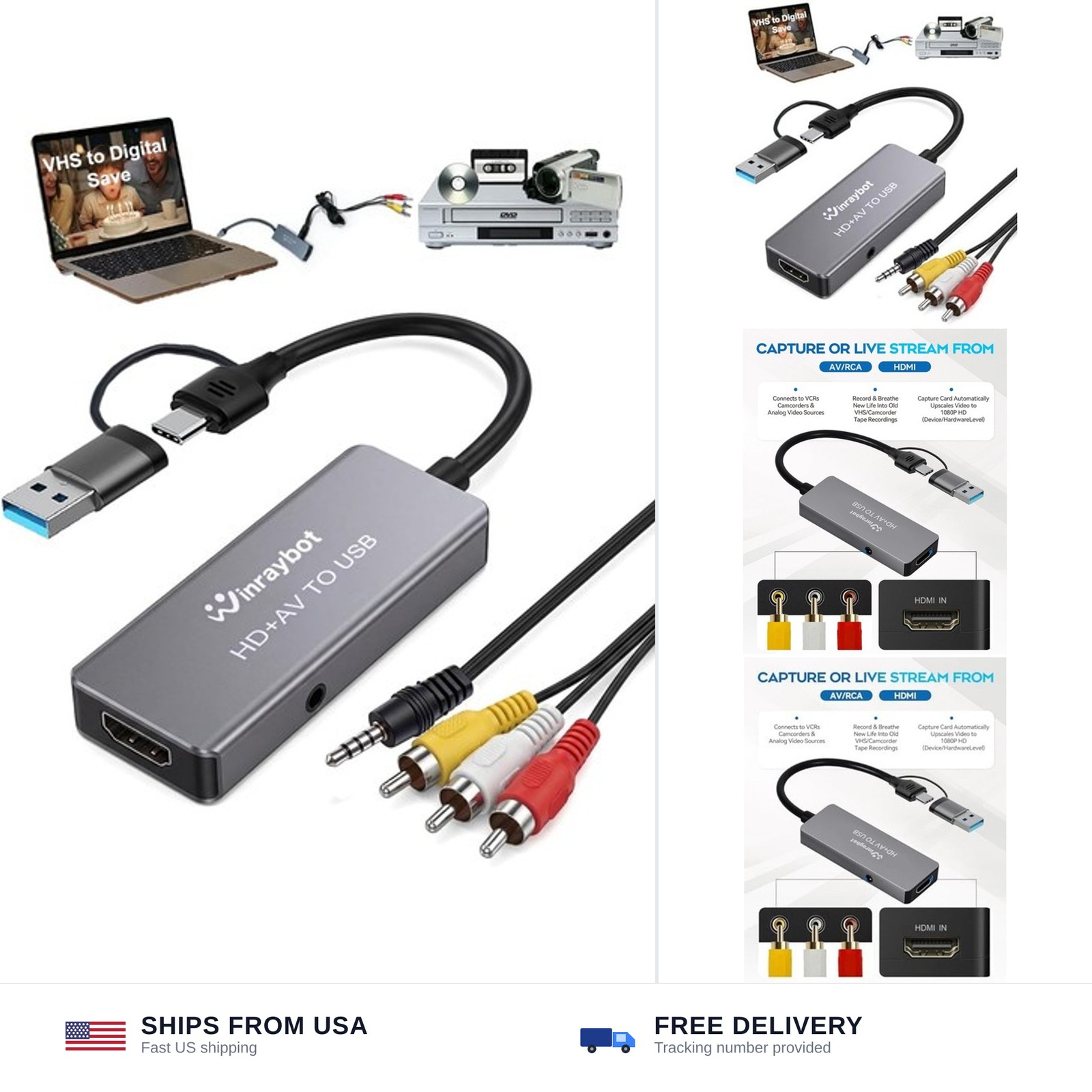 VHS to Digital Converter, Video Capture Card for VHS/DVD/HI9/AV/Wii, RCA to U...