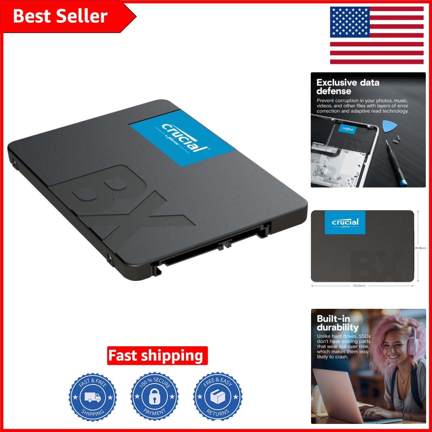 High-Performance 240GB 2.5-Inch SATA SSD - Crucial BX500 with 540MB/s Speed