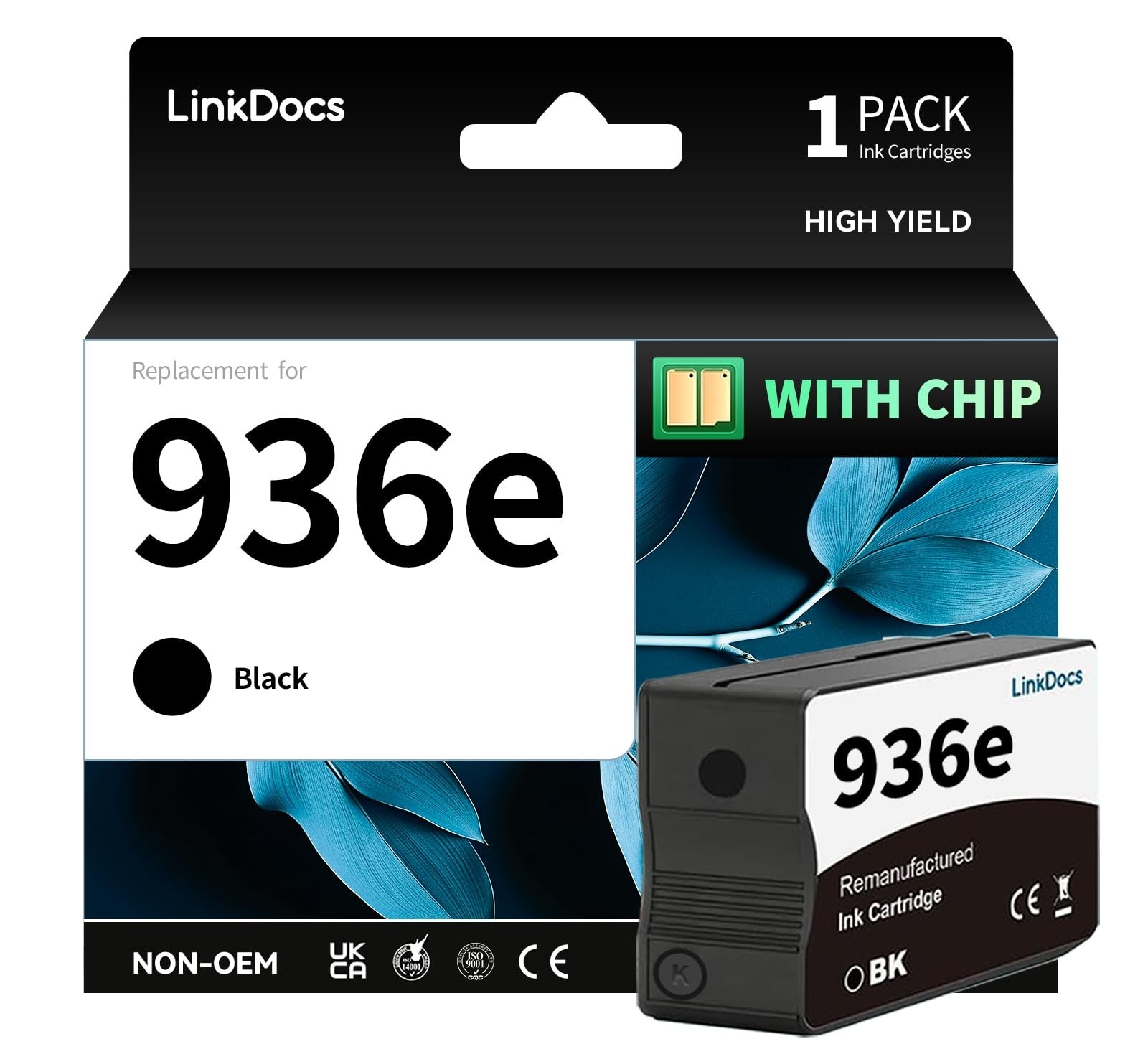 LinkDocs 936e Black Ink Cartridge w Chip for HP 9125e 9135e 9730e