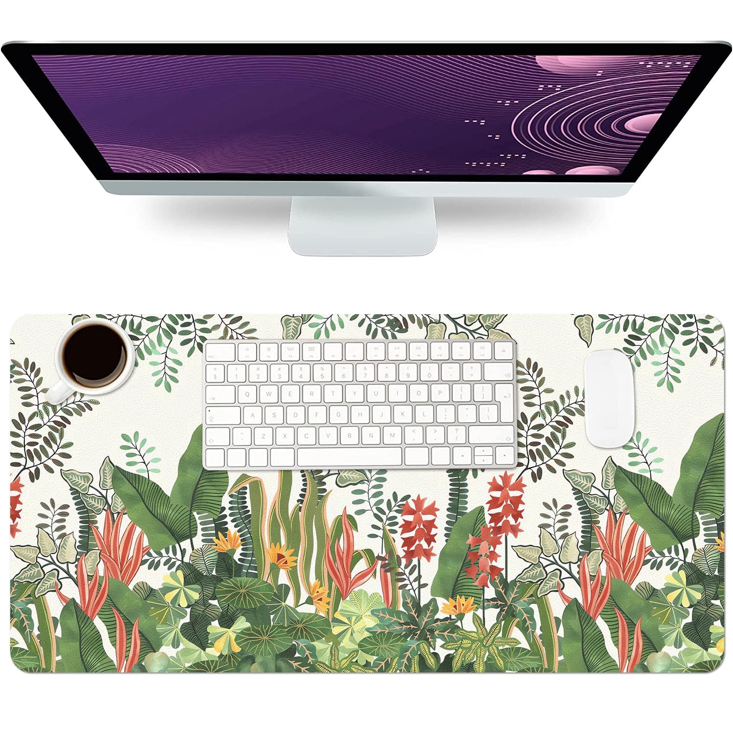 23.6x11.8 Inch Foliage Large Desk Mat Protector Pad NonSlip PU Leather Mat