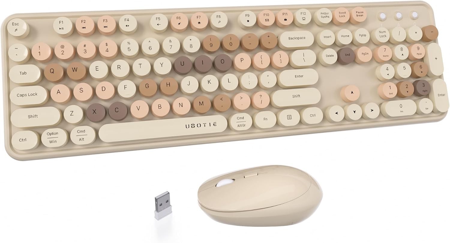 UBOTIE Colorful Computer Wireless Keyboard Mice Combo 2.4GHz USB Connection