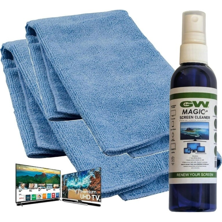 STREAK-FREE GW Deluxe Magic TV Screen Cleaner Spray Kit + 2 Microfiber Cloths