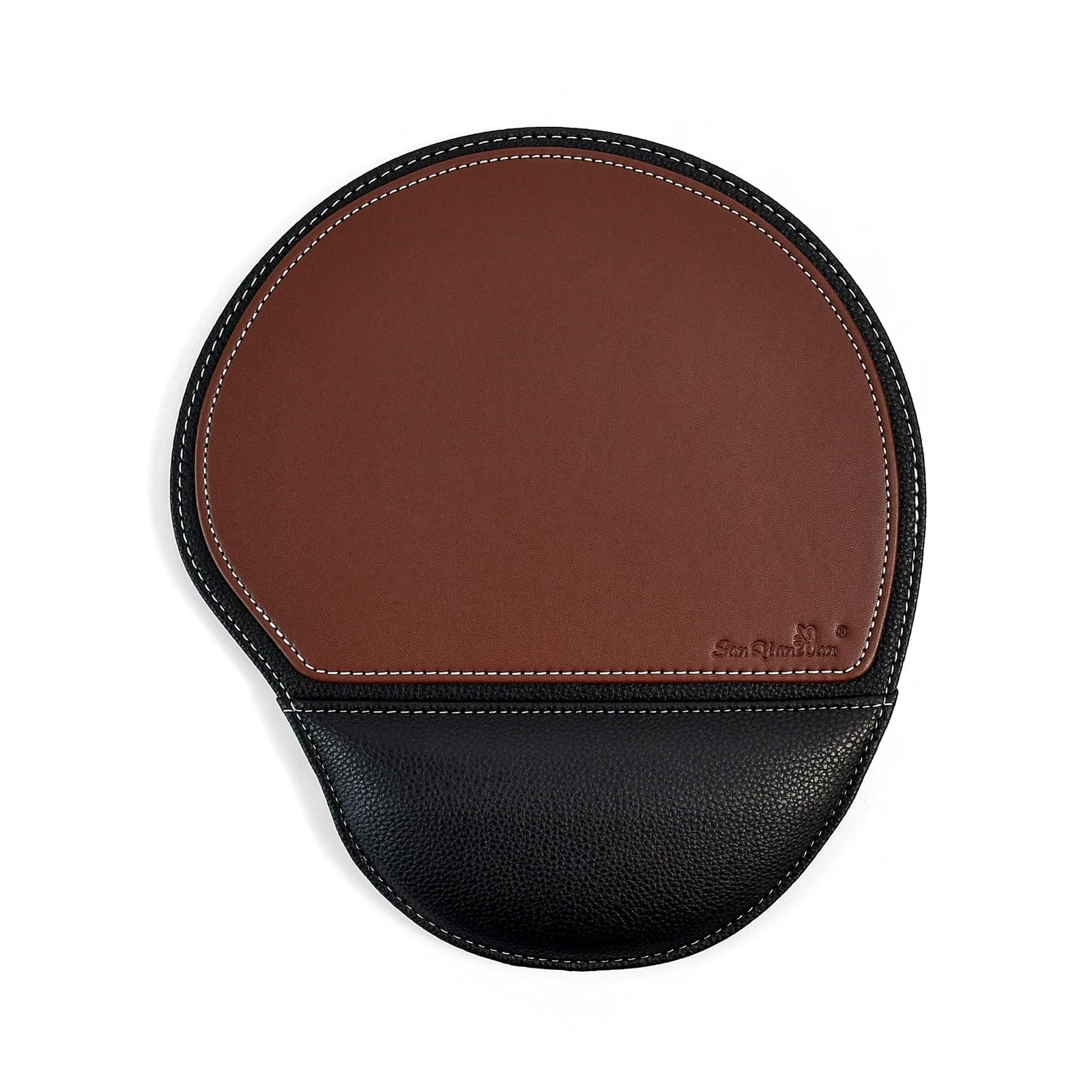 Brown Office Square Leather Mouse Pad with Wrist Rest Non-Slip Design, Busine
