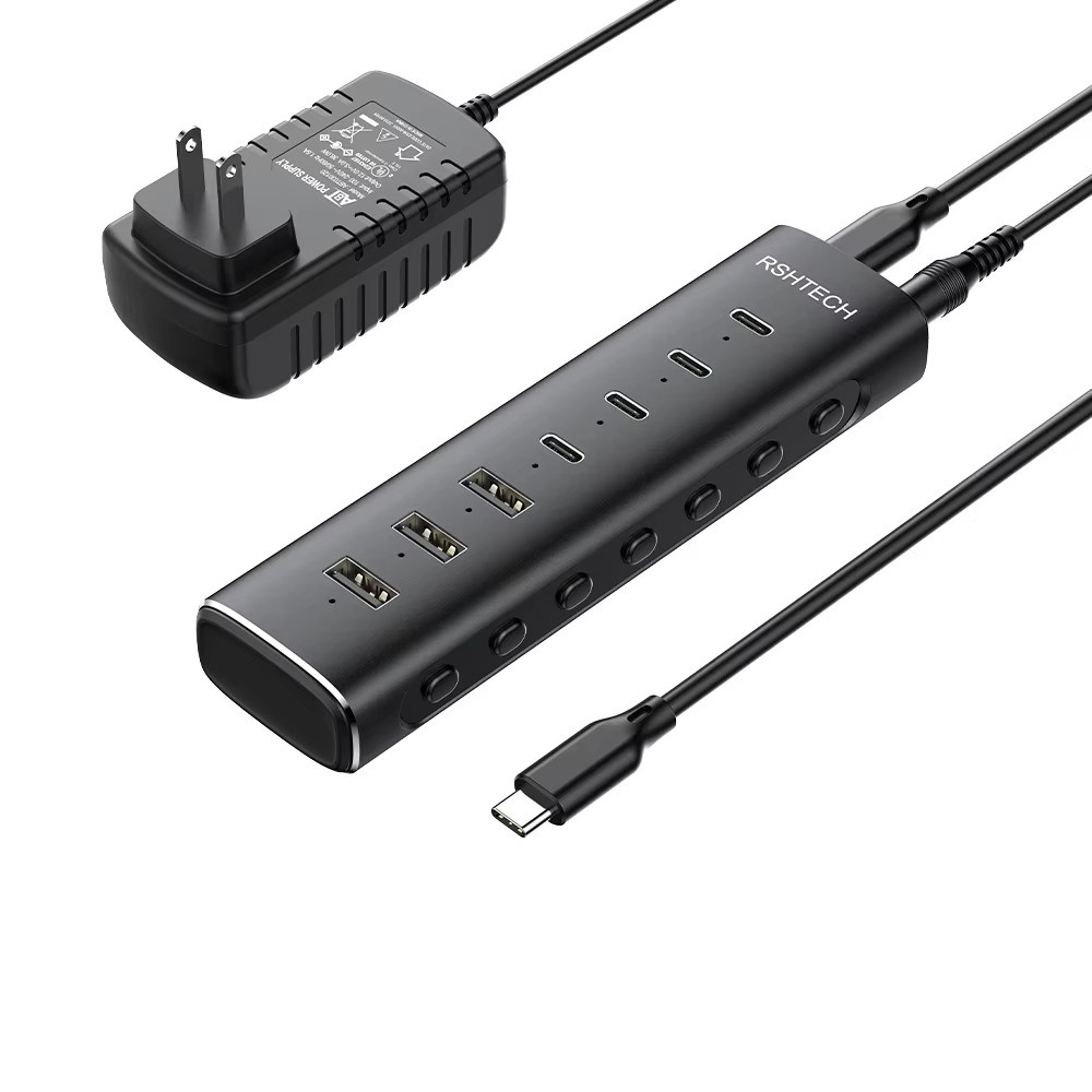 RSHTECH USB-C Hub 7-in-1 10Gbps USB 3.2 Gen2 Touch Switches, US Plug