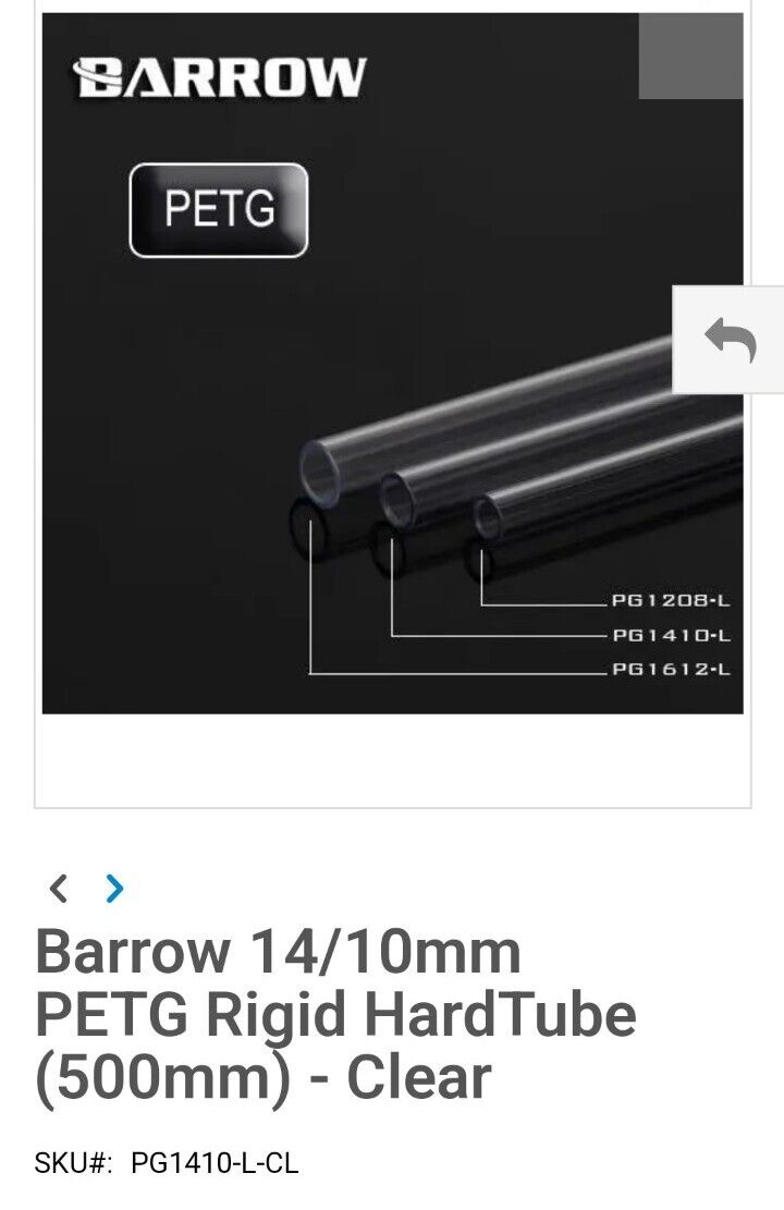 8x Barrow 14/10mm PETG Rigid Hard Tube (500mm) - Clear