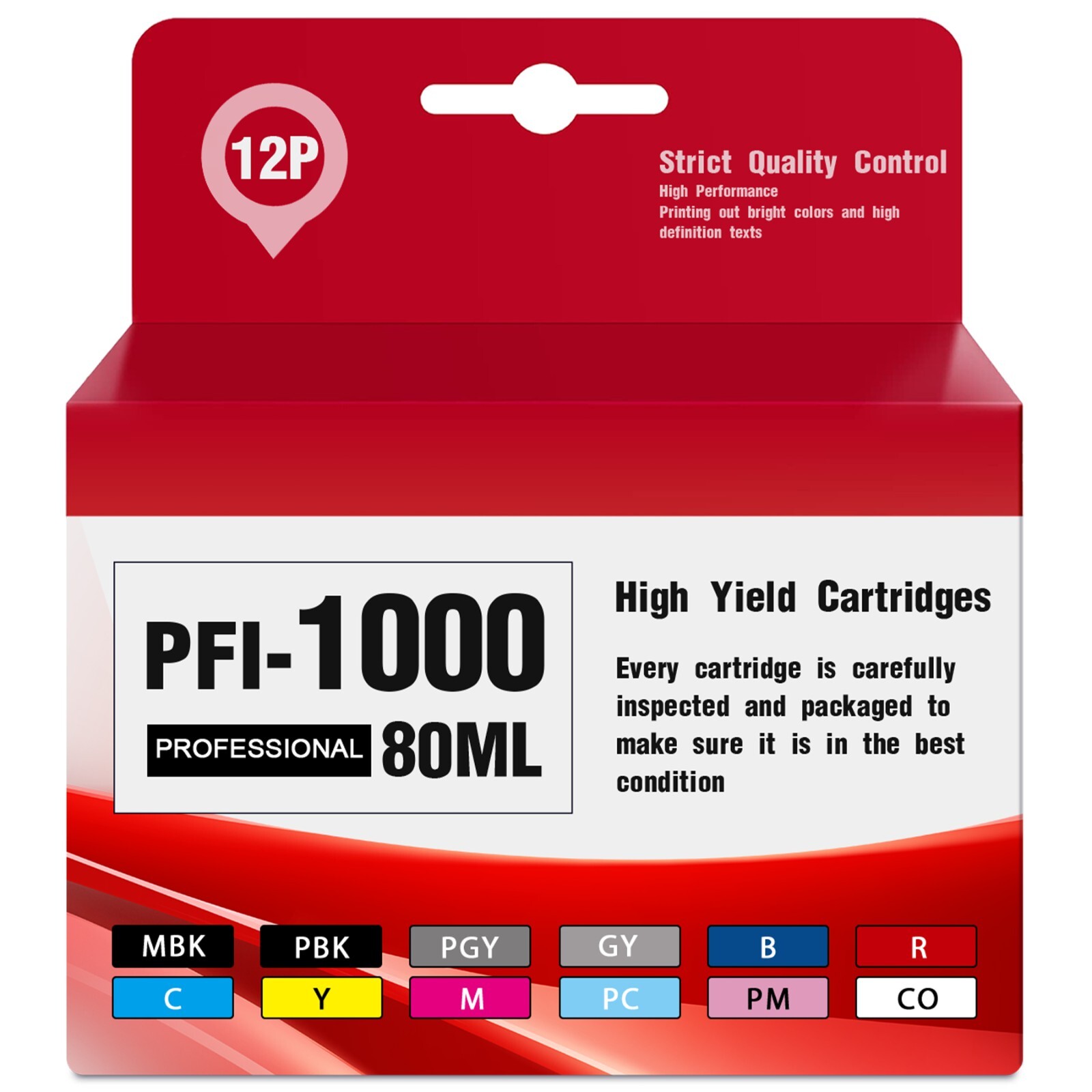 12PK  PFI-1000 80ml Ink Compatible with imagePROGRAF PRO-1000 Vibrant Colors