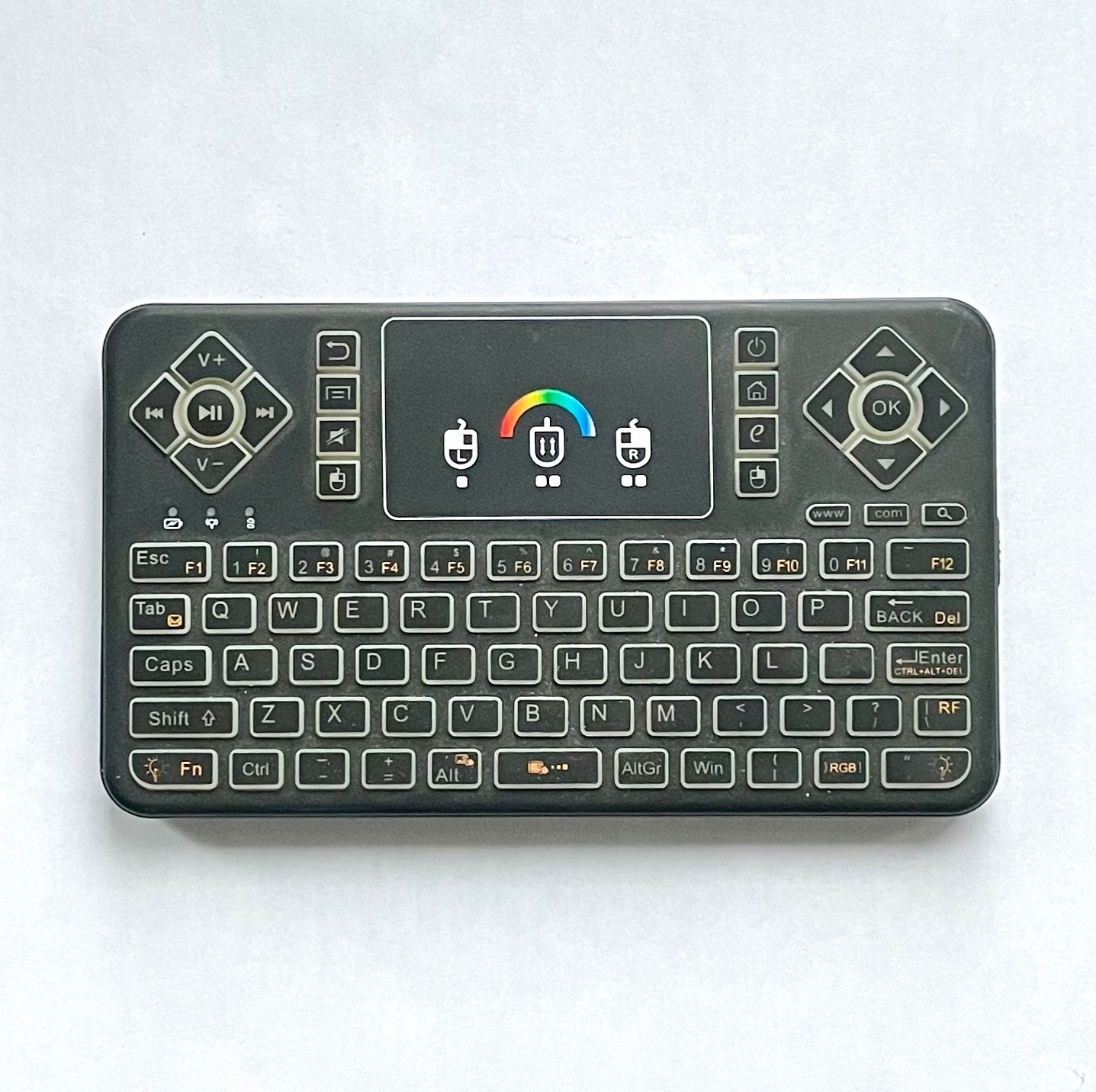 Q9 Mini Wireless Keyboard w/ Touchpad, Colorful Backlit Rechargeable