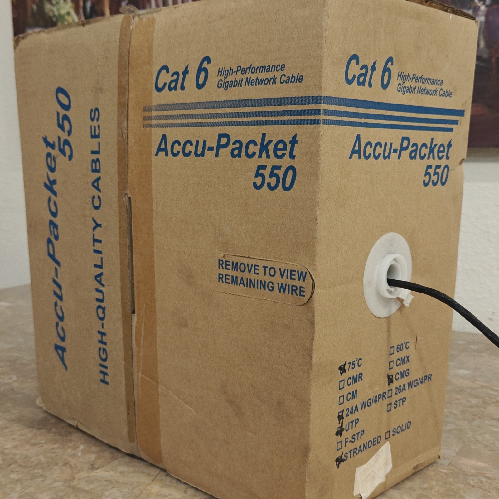 Accu-Packet 550 Cat6 Stranded Bulk Cable - Black - 24AWG 4PR - Approx 926ft