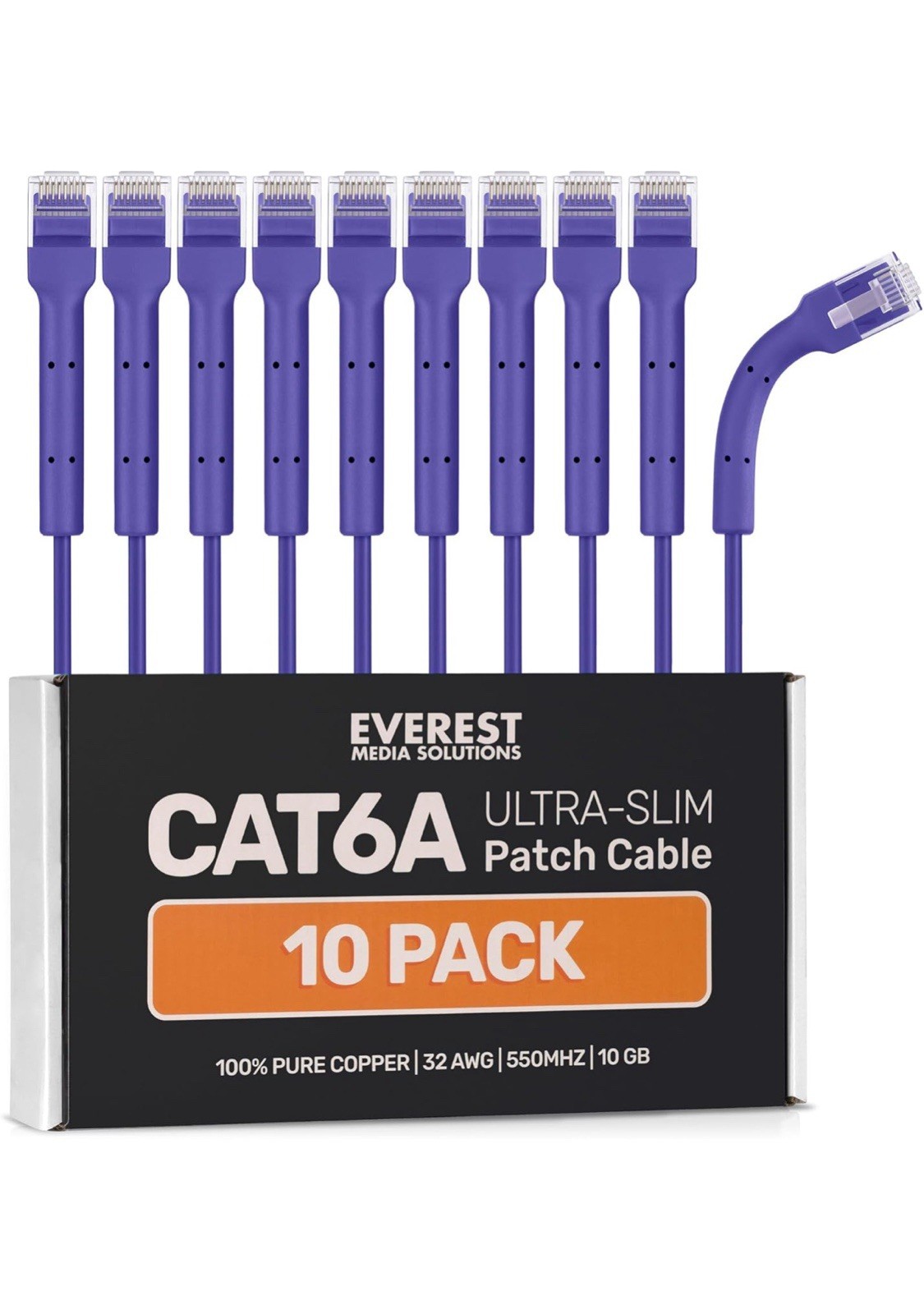 Everest Ultra Slim Cat6a Ethernet Patch Cables 6ft (10-Pack) Blue - 10GB Cat ...