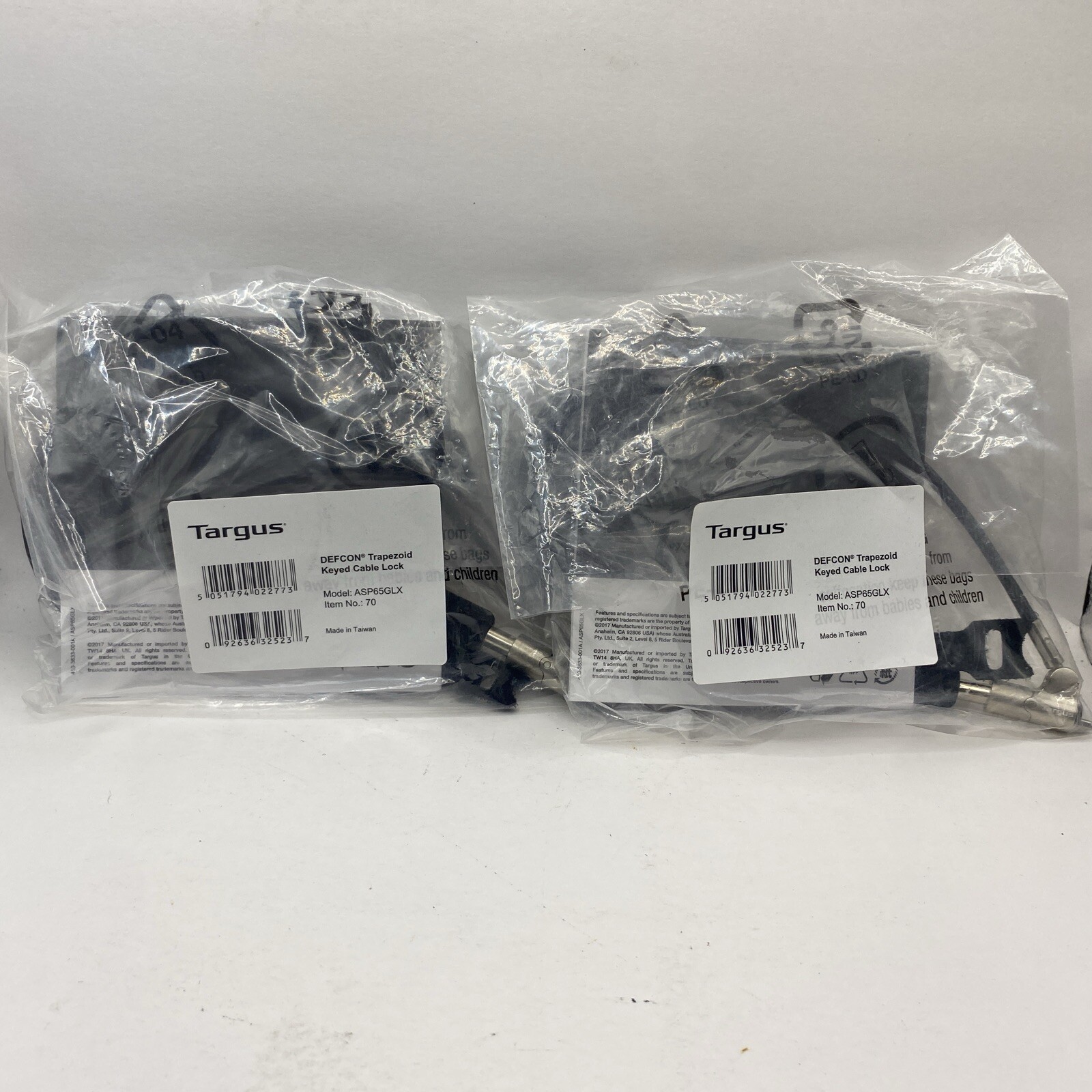 2 Targus DEFCON Trapezoid Keyed Cable Lock ASP65GLX
