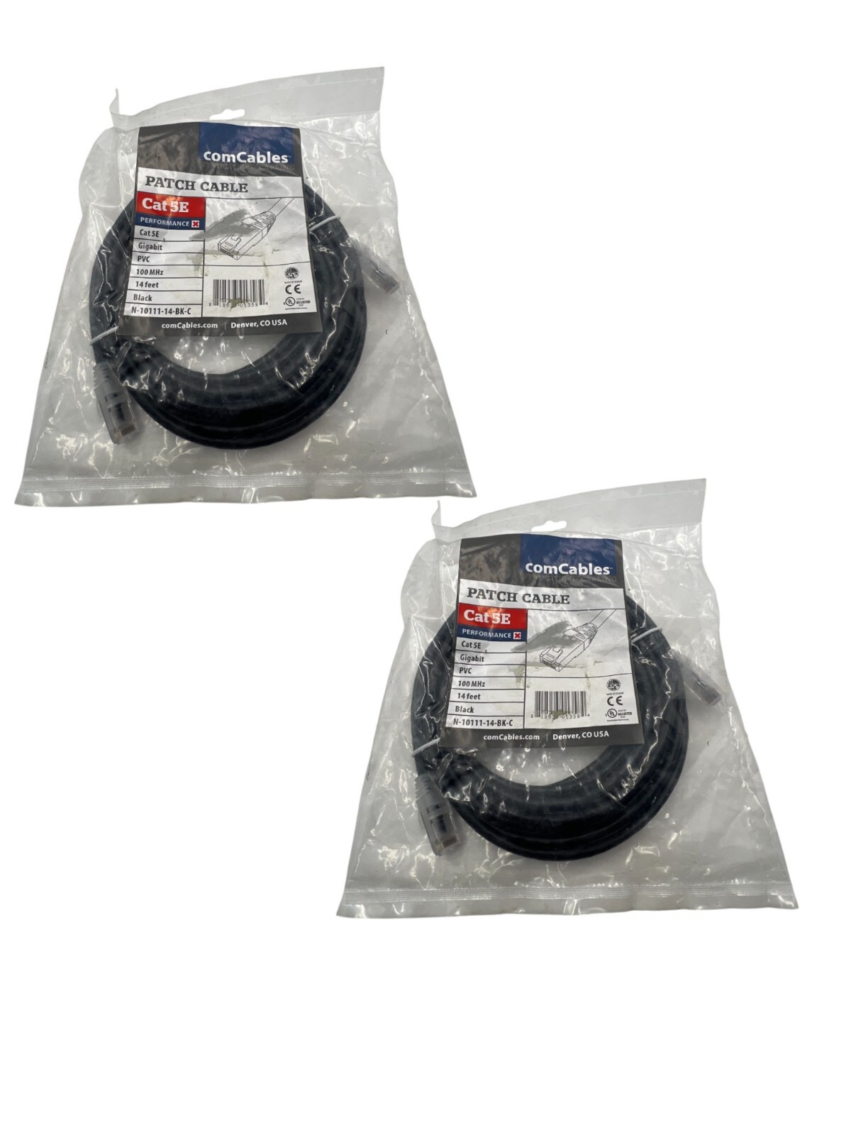 (LOT OF 18) ComCables CAT5E Patch Cable, 14' Black Gigabit PVC 100MHz