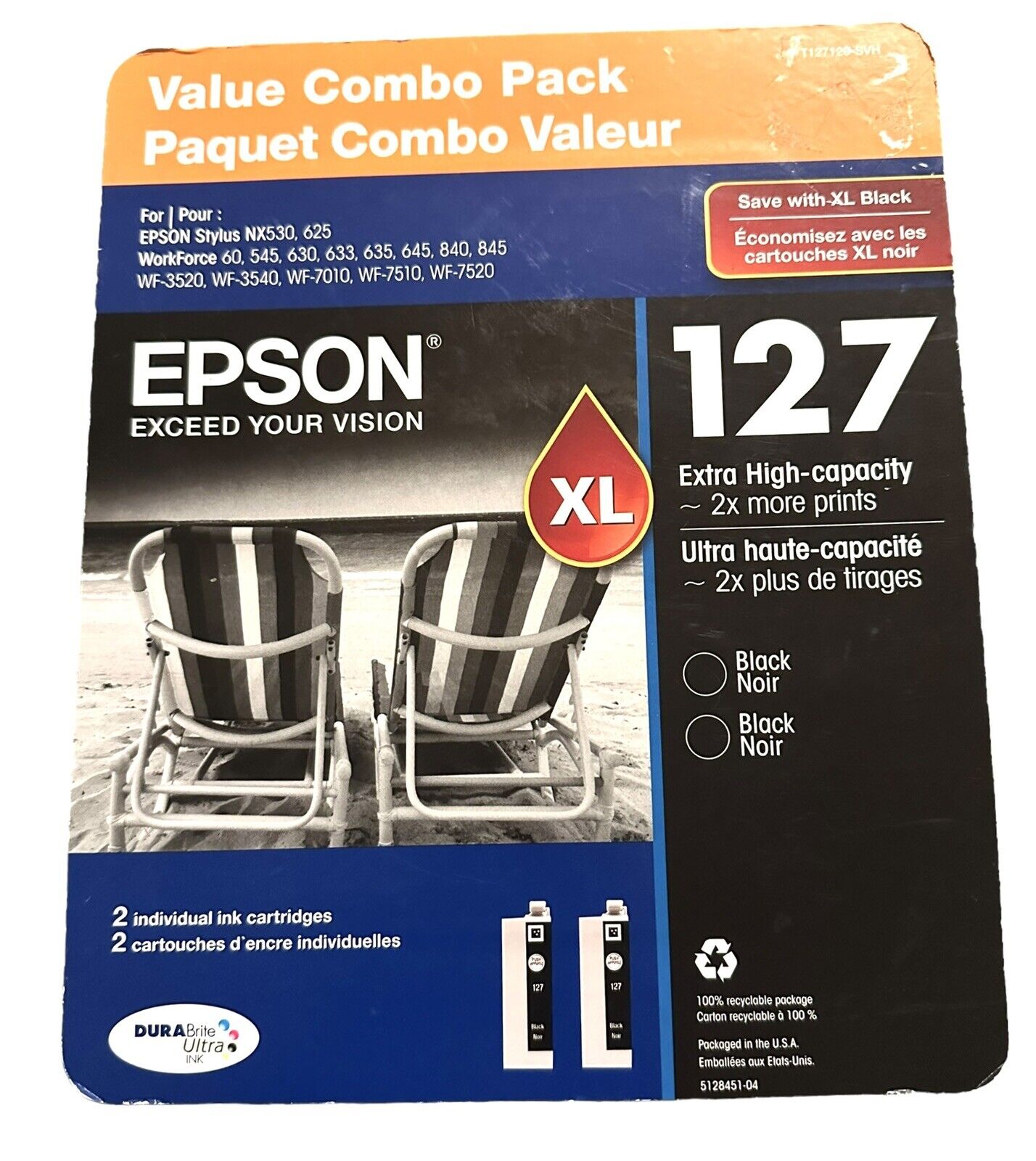 Epson 127XL TWO-PACK Ink Cartridges - Black NEW 