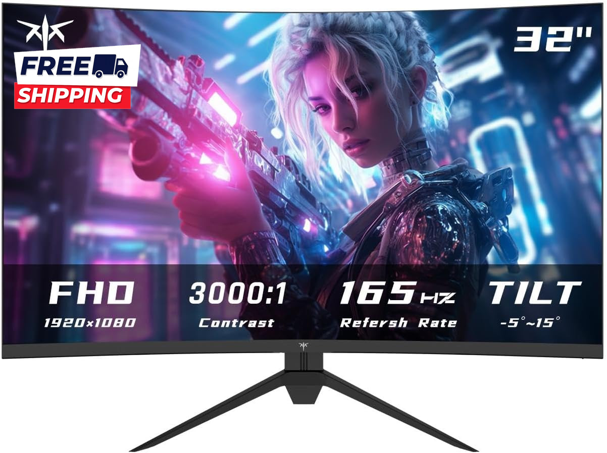 32 Inch Curved Gaming Monitor  FHD 1080P 165Hz PC Monitor  1500R  122% Srgb with