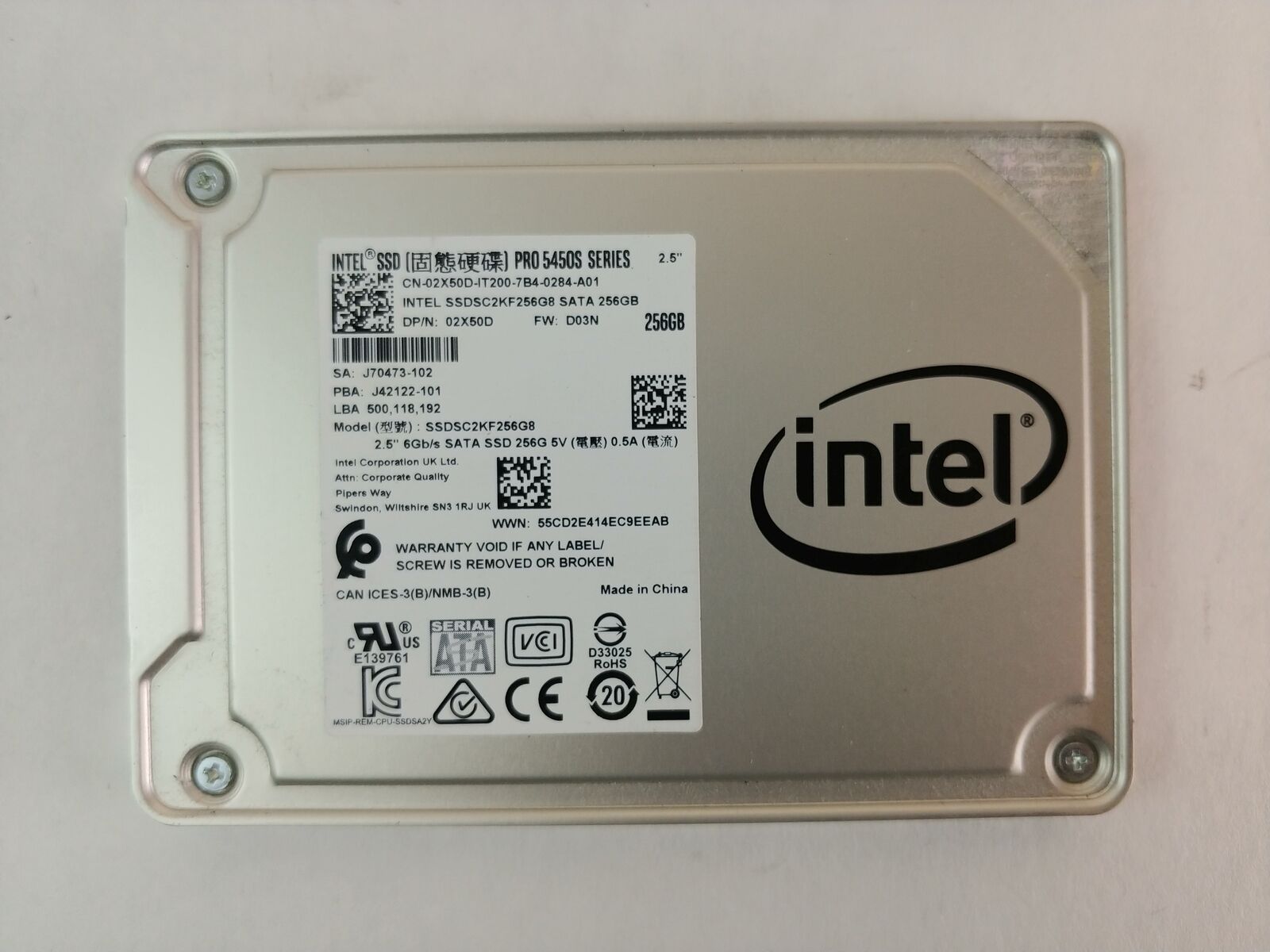 Intel Pro 5450s SSDSC2KF256G8 256 GB SATA III 2.5 in Solid State Drive