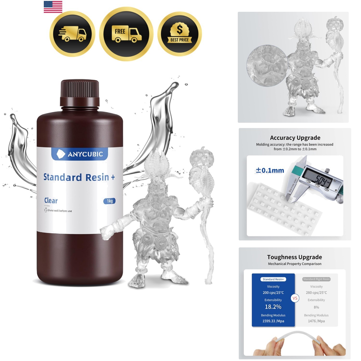 Upgraded Standard 3D Printer Resin, 405nm SLA Fast UV-Curing Resin, High Prec...
