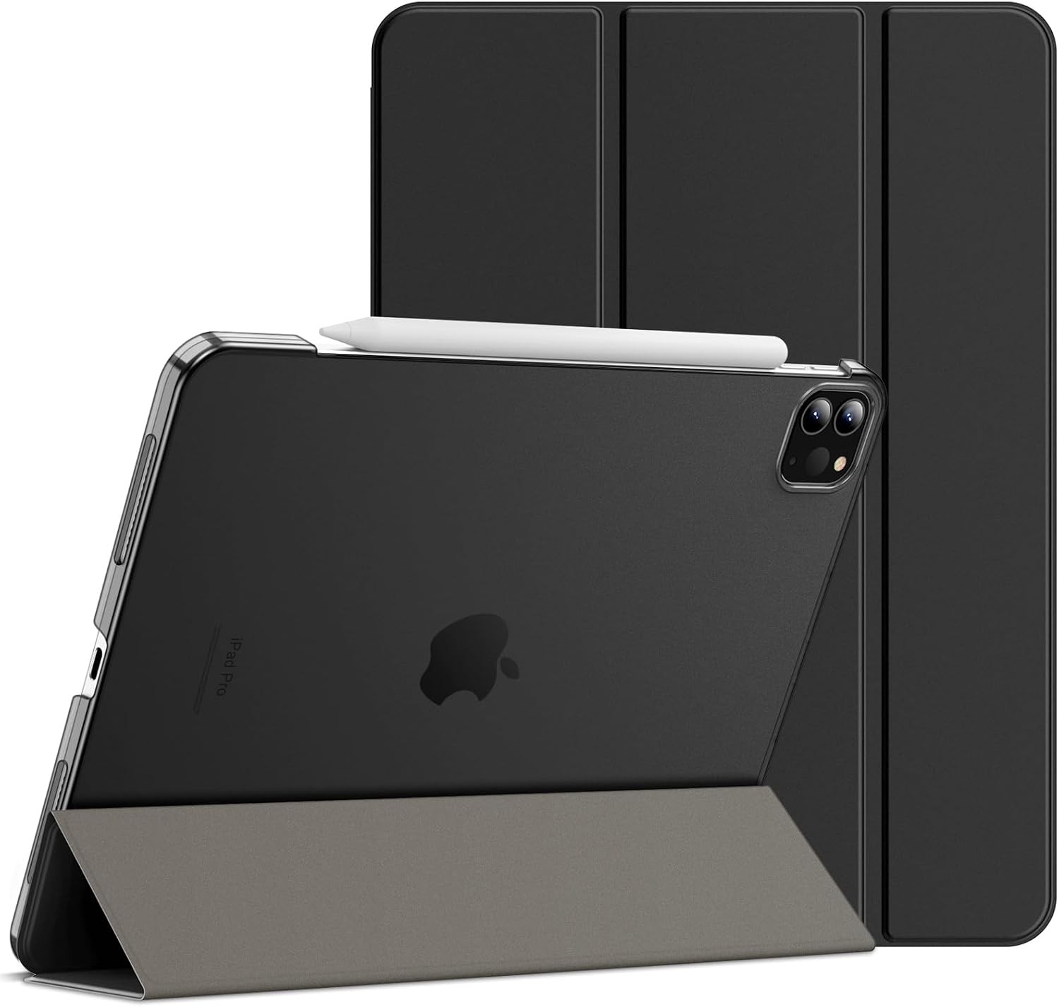 Slim Hard Shell Case for iPad Pro 11 Inch, Black Smart Cover with Tri-Fold Stand