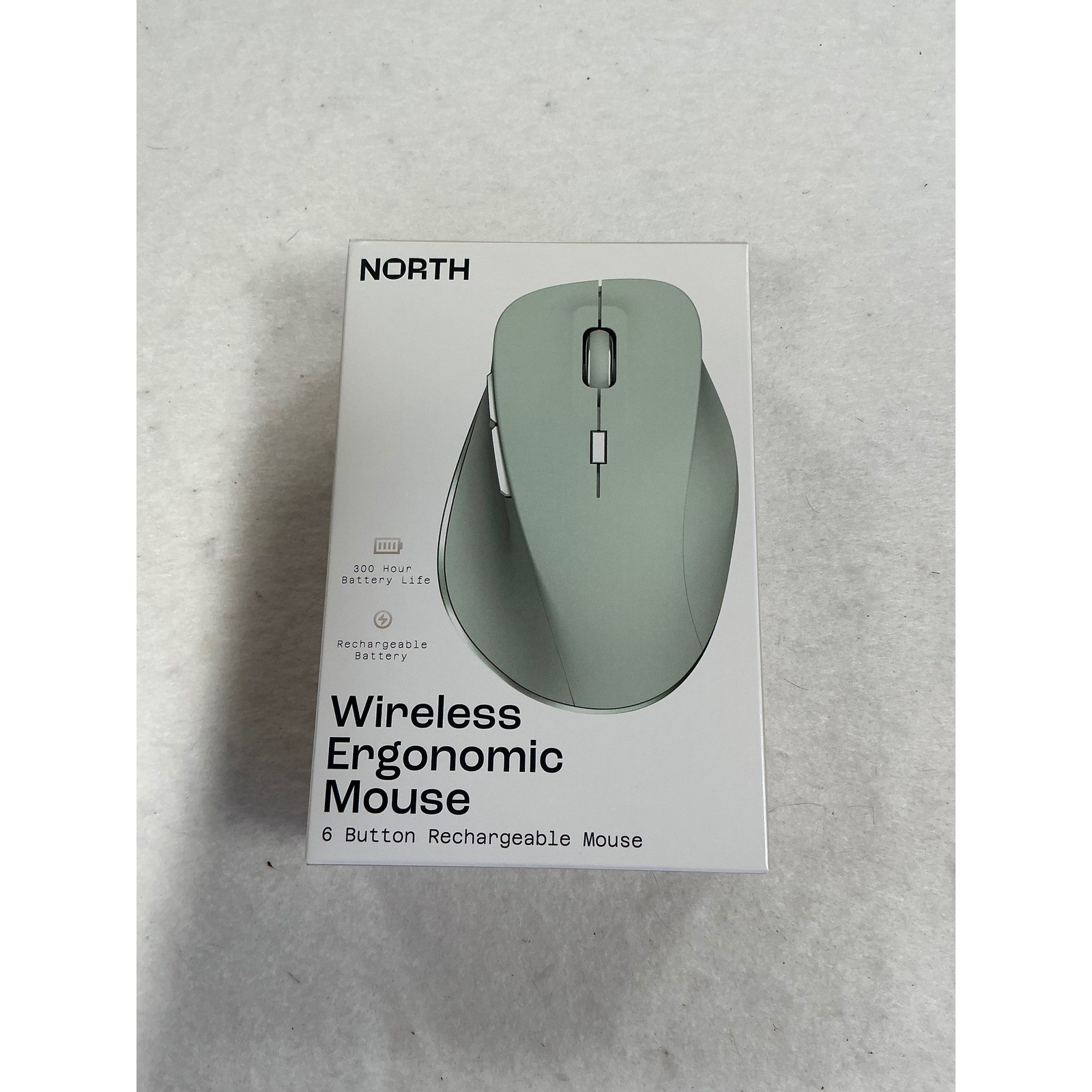 North Wireless Ergonomic Mouse 6 Button Rechargeable 1600 DPI Sage Green NEW