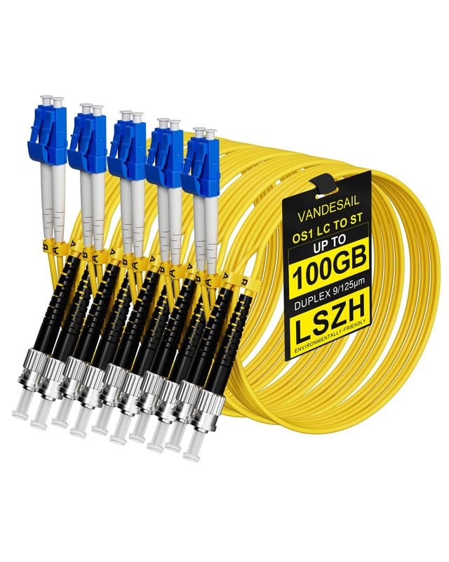 5 PCS 0.5m LC To ST Fiber Patch Cable OS1 Single Mode Duplex 9/125 SMF Cord