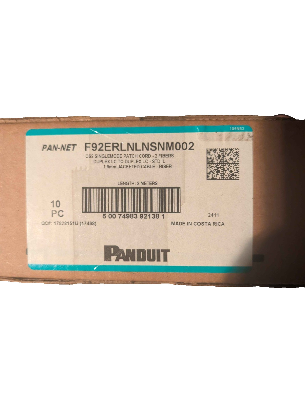 Panduit LC LC OS2 Fiber Patch Cable 2M Duplex Single Mode Yellow 10 Pack