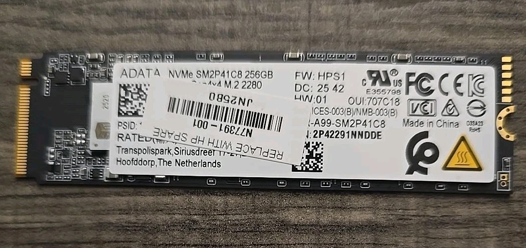 ADATA 256GB NVMe M.2 2280 SSD SM2P41C8 Tested & Secure Erased HP OEM