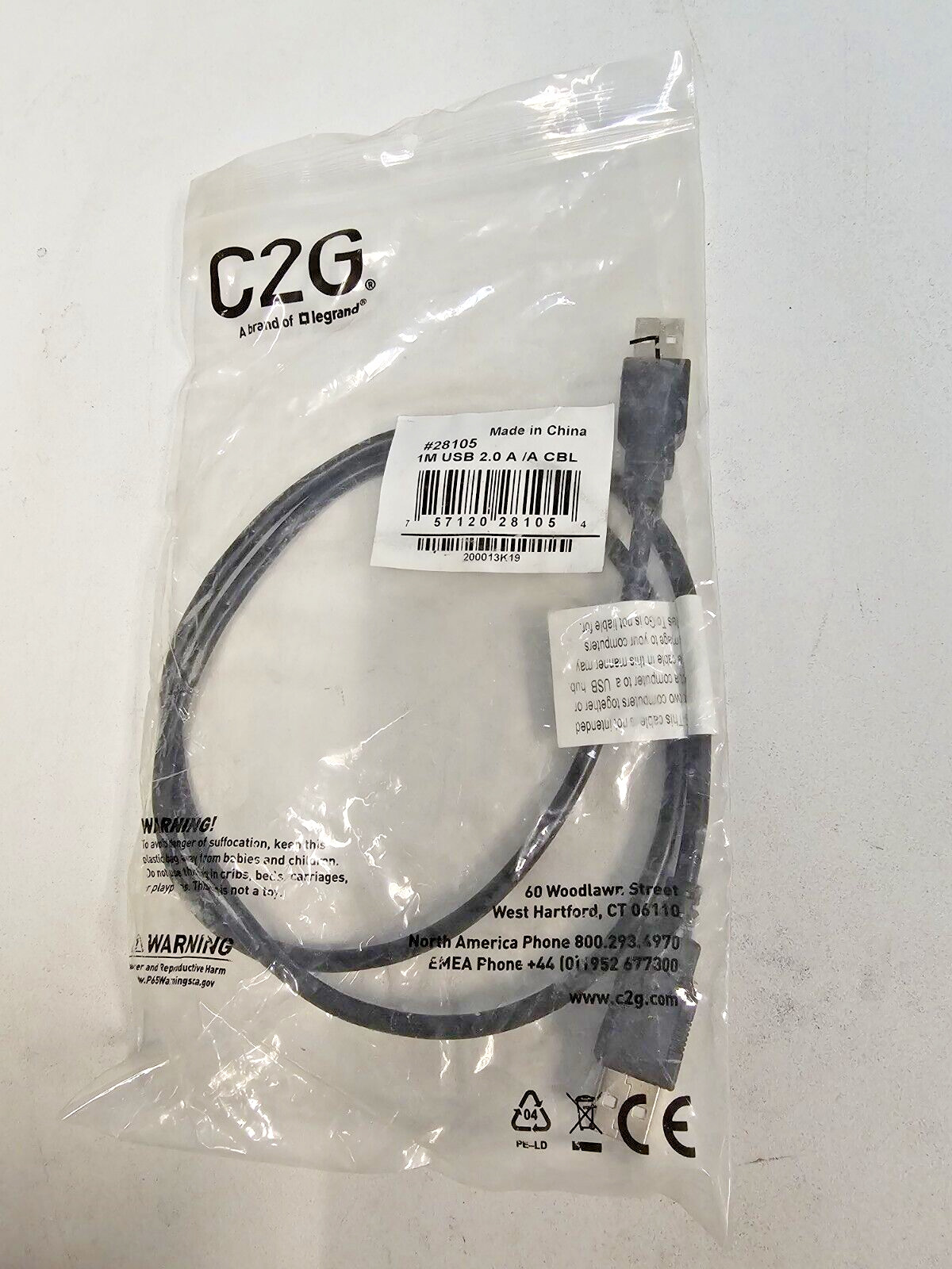 C2G 28105 USB Cable - USB 2.0 A Male to A Male Cable, Black (3.3 Feet, 1 Meter)