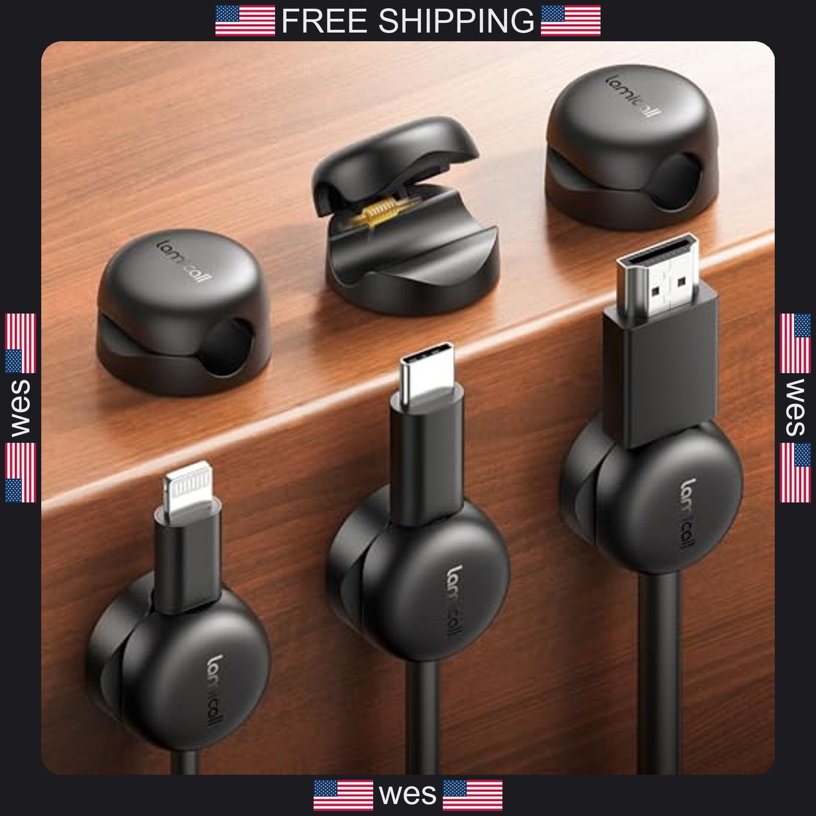 Lamicall 6 Pack Cable Clips Cord Organizer Holder for Desk and Surface