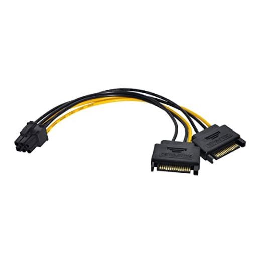 CY Dual SATA 15Pin Power to PCIE 6Pin Power 10cm PCIE-6P to Dual SATA-15P