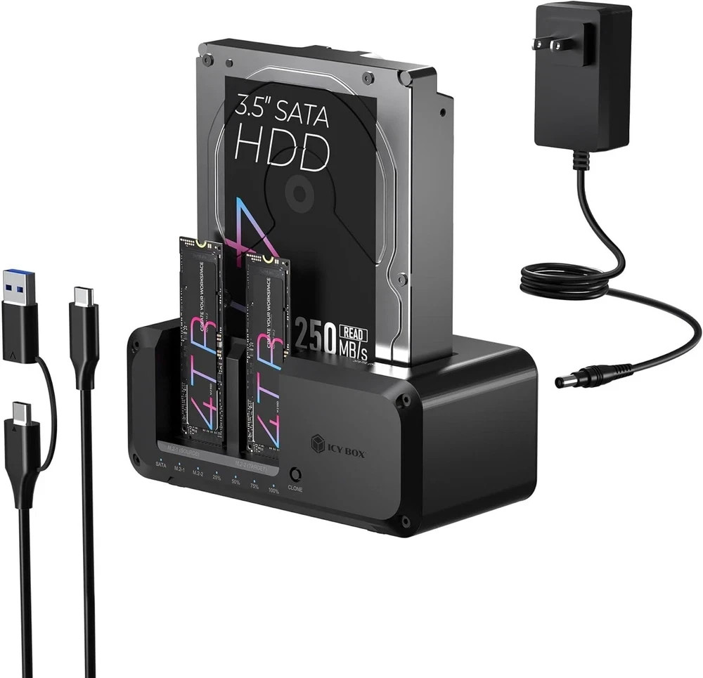 M.2 NVMe & SATA SSD/HDD Hard Drive Docking Station, ICY BOX USB-C 10Gbps NVMe ,,