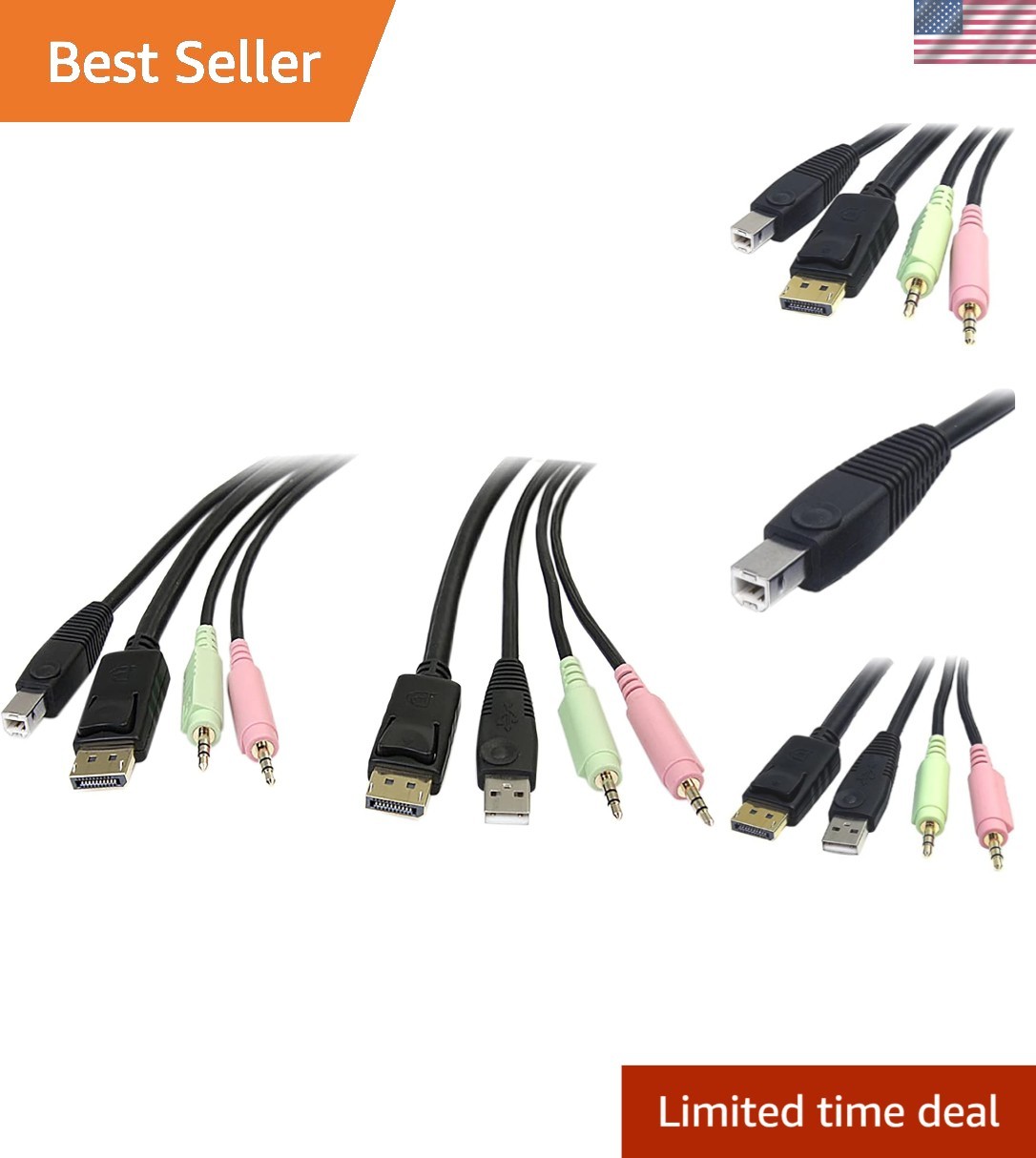 Versatile 6ft USB DisplayPort KVM Switch Cable - Easy Audio and Data Transfer